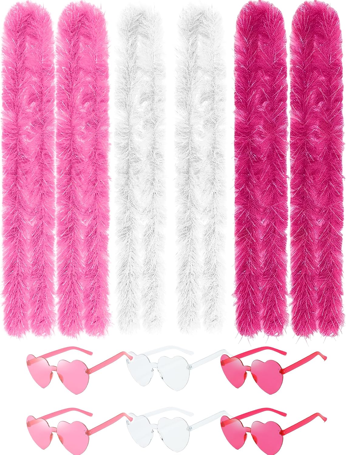 JICASTO Fluffy Artificial Feather Boas 6Pcs with Heart Sunglasses Party Favors for Wedding Birthday Christmas