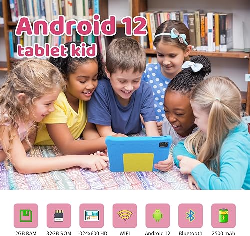 Miniatura 4 de Mouikei Tablet para niños de 7 pulgadas, Android 12 Tablet para niños Quad Core 2GB 32GB Tablet infantil educativa con control parental, Bluetooth,