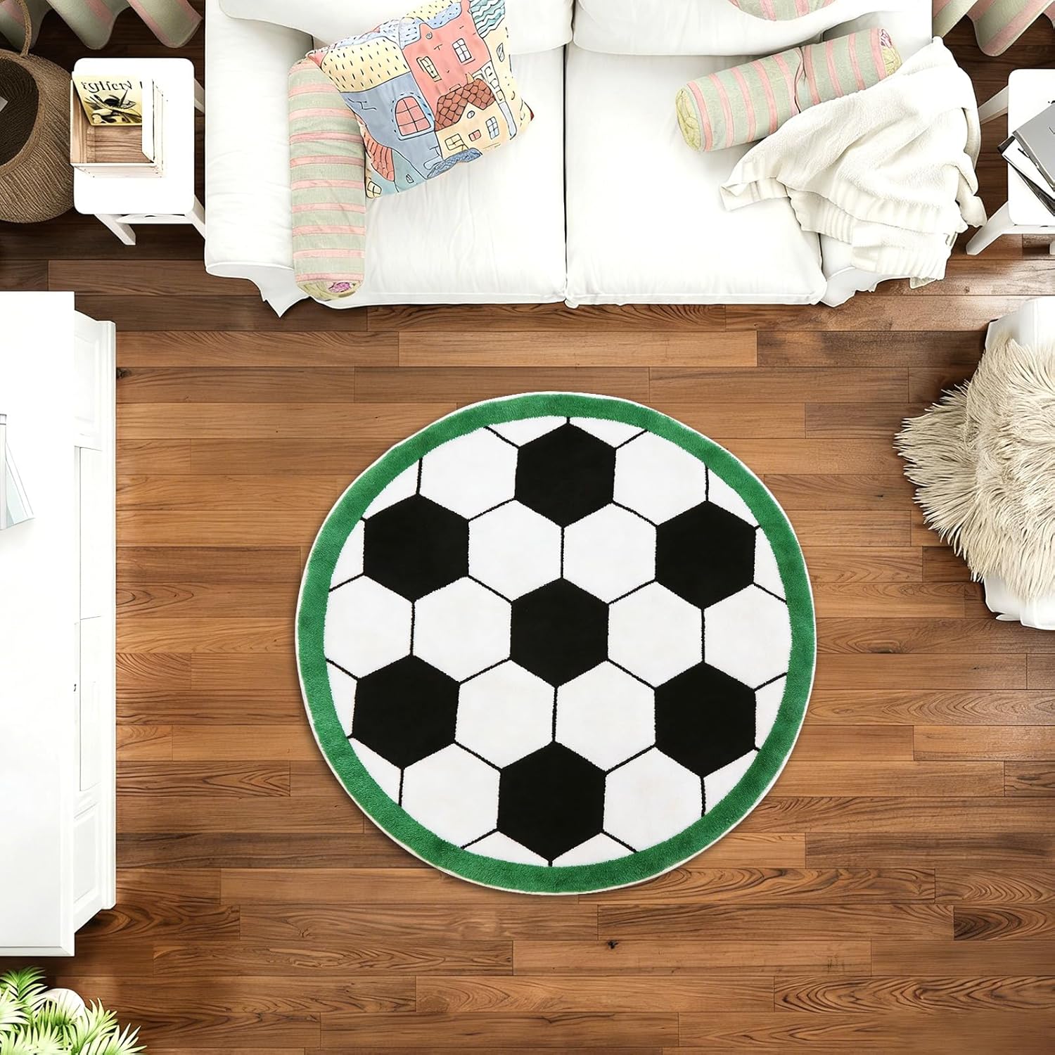 JarThenaAMCS Soccer Round Rug 40 in Circle Area Rug Sport Washable Non-Slip Soft Carpet for Home Living Room Dining Room Decor