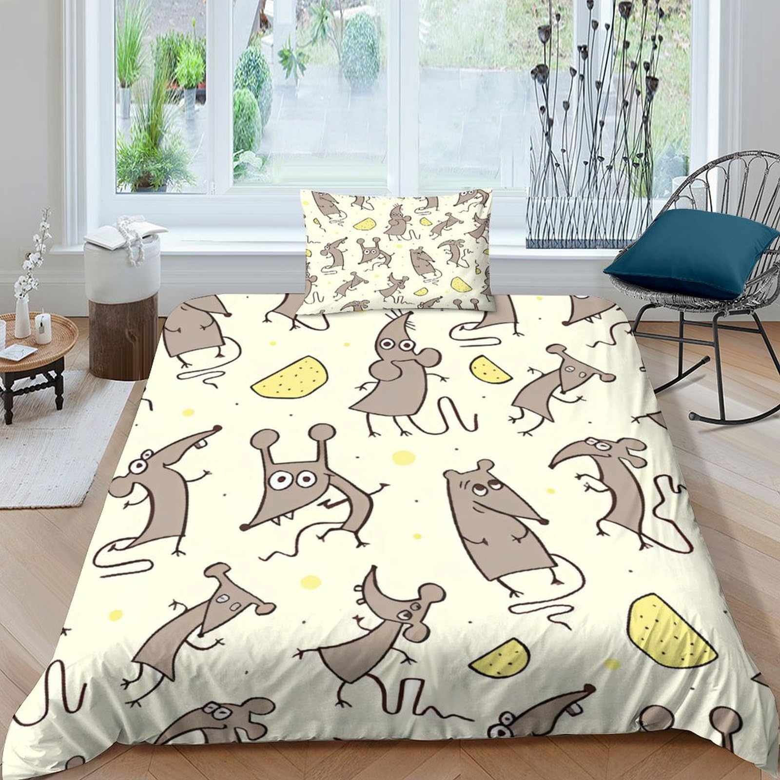 Funda nórdica infantil de ratón y queso para camas de 135x200 cm en habitaciones temáticas divertidas