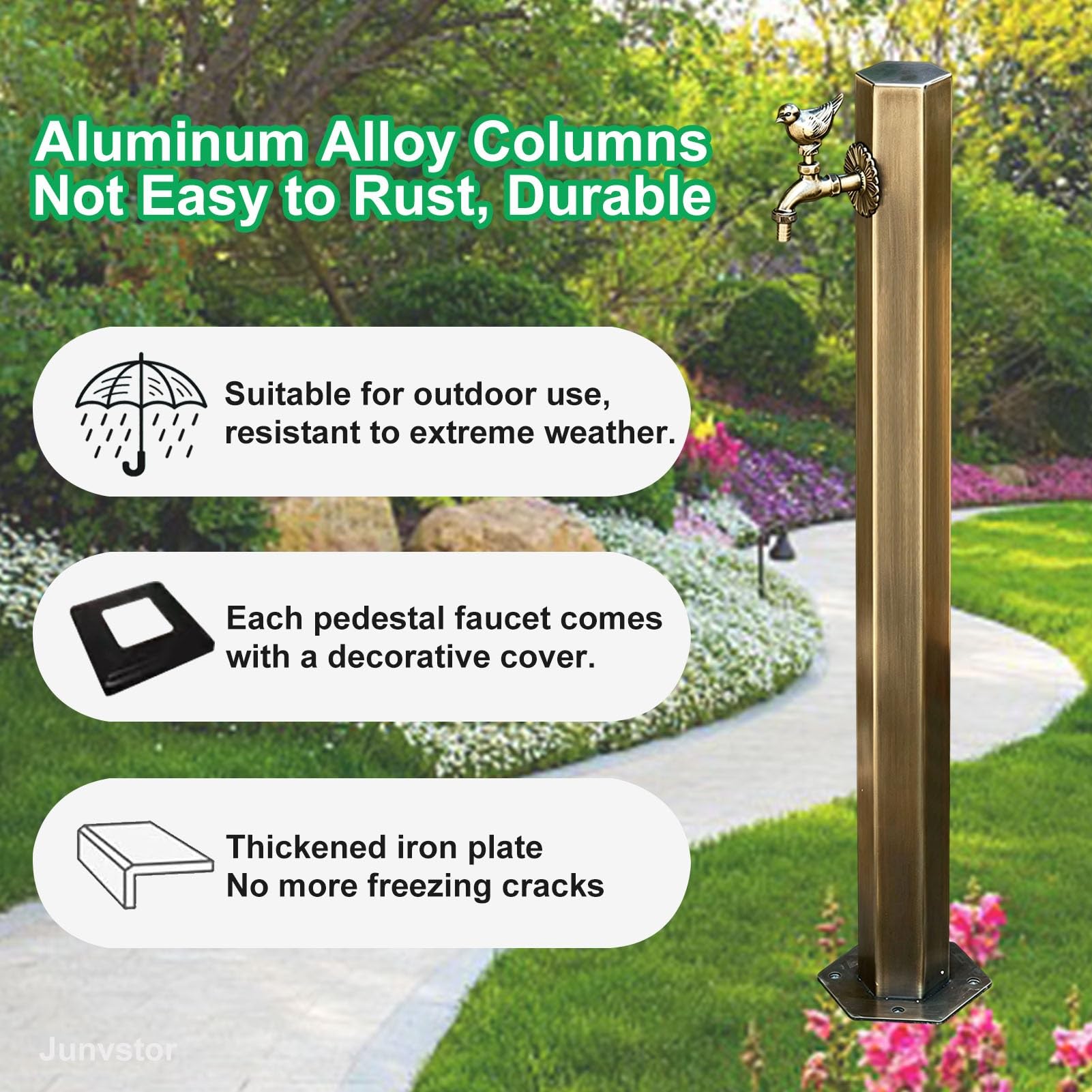 Columna de agua para exteriores de bronce antiguo soporte manguera grifo grifo de jardín de acero inoxidable, grifo de agua vertical montado el piso 50/86cm(Bottom inlet,50CM/19.7IN_STYLE 2)