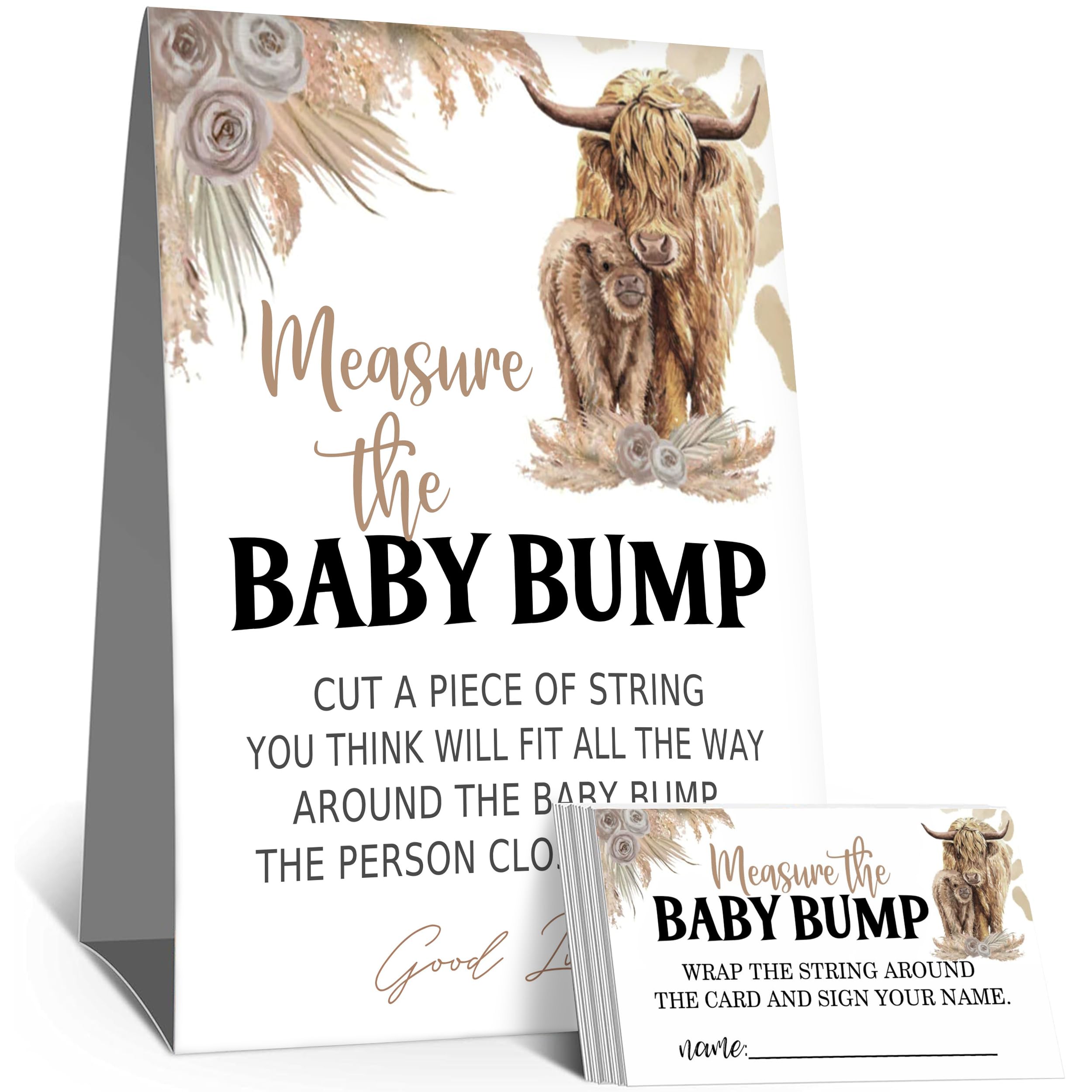 Baby Shower Games Measure the Baby Bump Sign, How Big is Mommy's Belly Party Favors Supplies, 5x7 Inch Kraft Standing Sign and 50 Guessing Cards, Holy