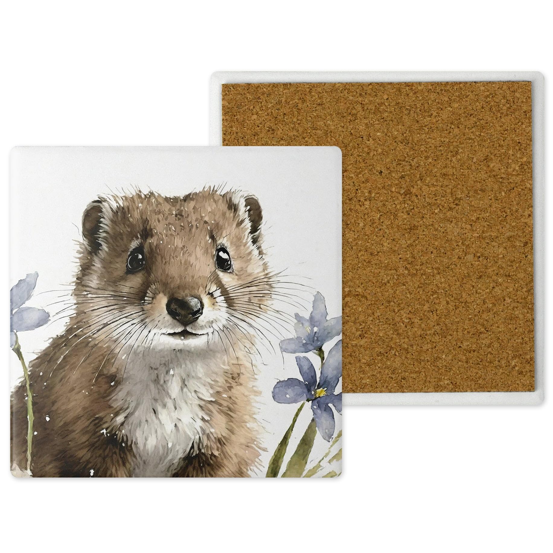 Noble & Page Stoat Ceramic Coasters - Handprinted 10X10cm Countryside Critters Design - Popular Wildlife And Pets - Handmade In The Uk - Gift For Animal Lovers