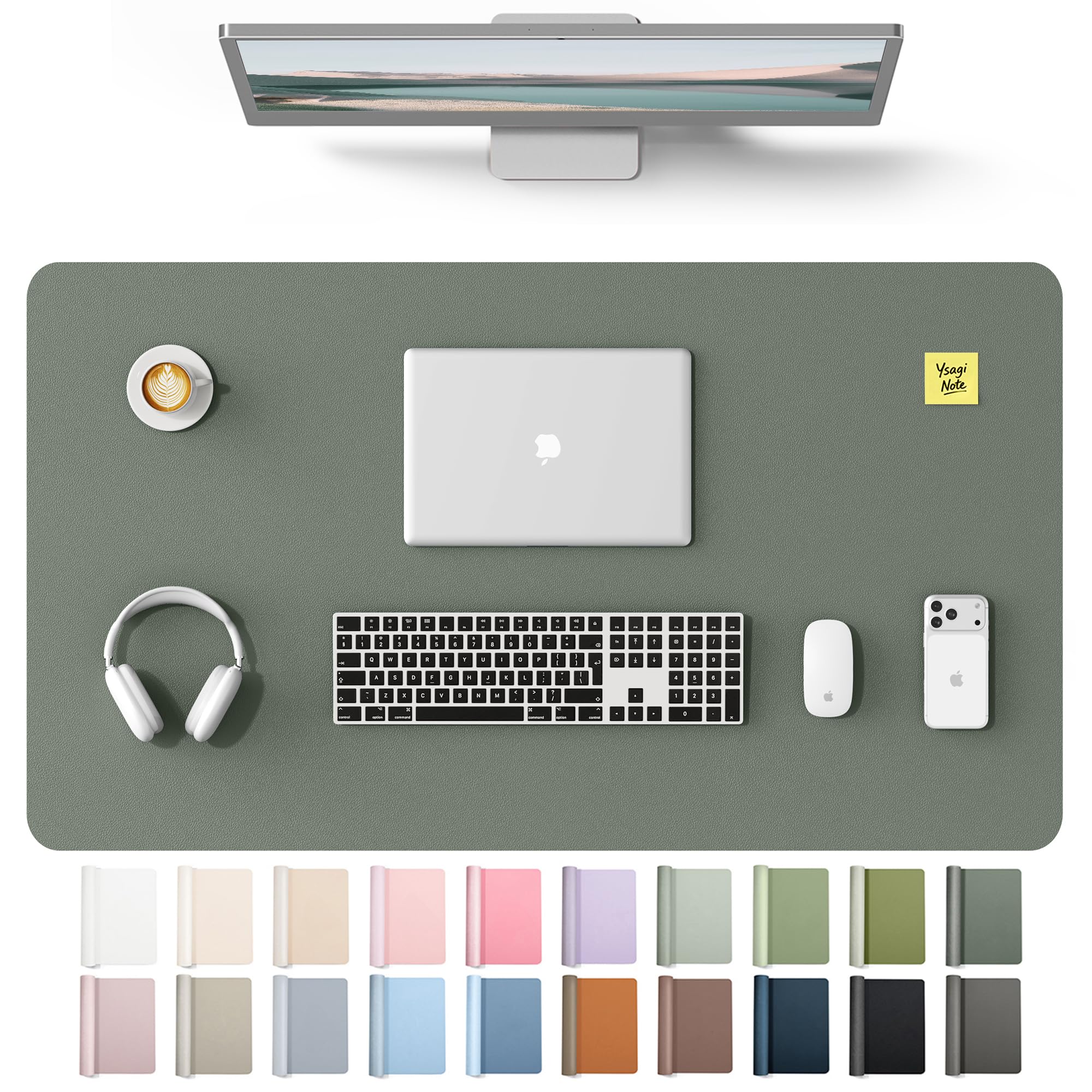 YSAGi Leather Desk Protector, Office Mat, Large Mouse Mat, Non-Slip PU Leather Blotter, Laptop Desk Mat, Waterproof Writing Pad for Office and Home(Dark Green, 40" x 24")