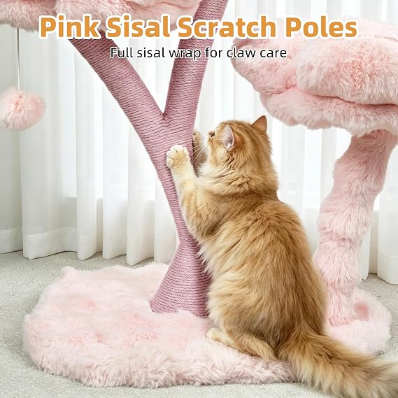 Modern Cat Tree Aesthetic Cute Cat Tree Pink Tower for Large Cats