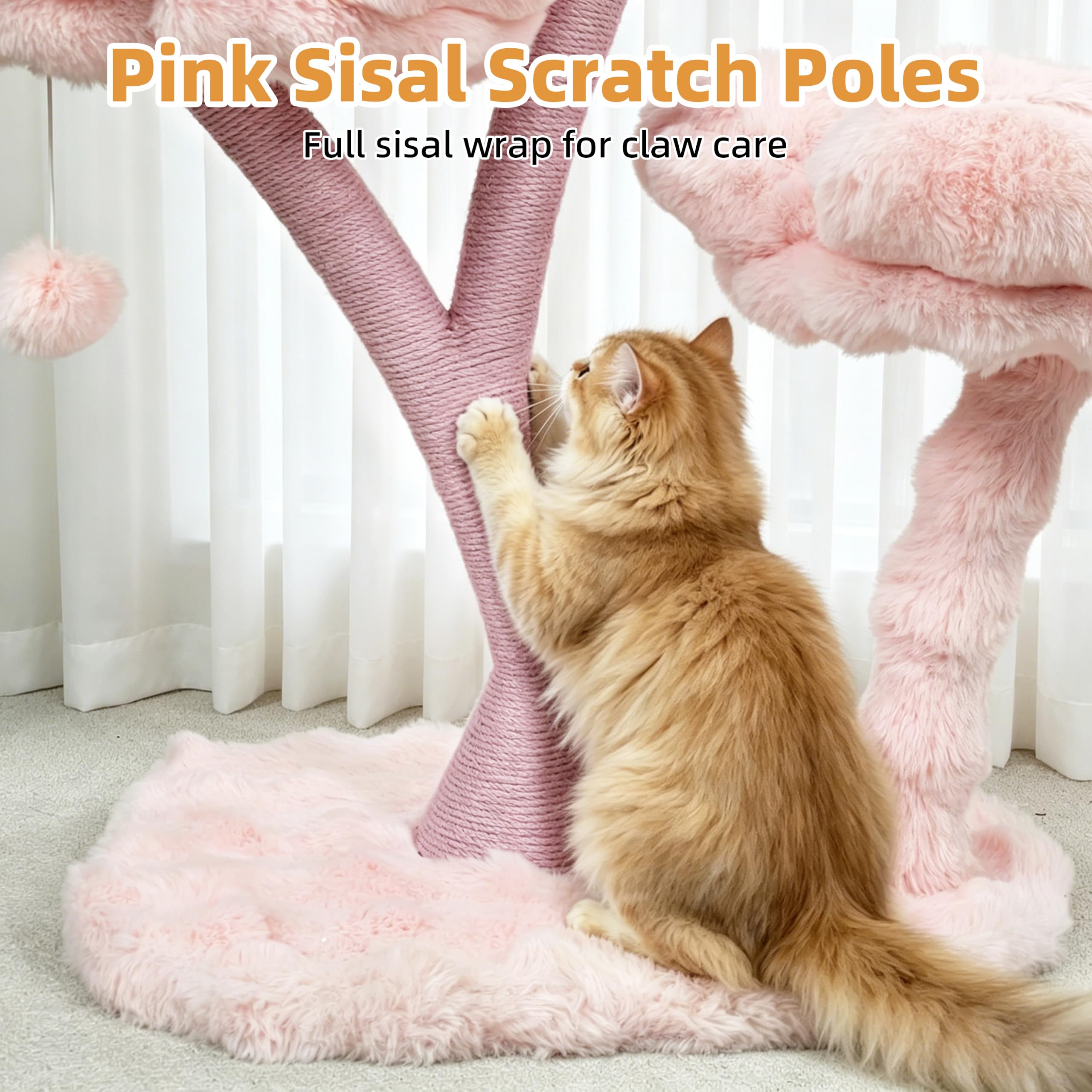 BingoPaw Estetico Albero Tiragraffi per Gatti Alto 105cm Carino Rosa