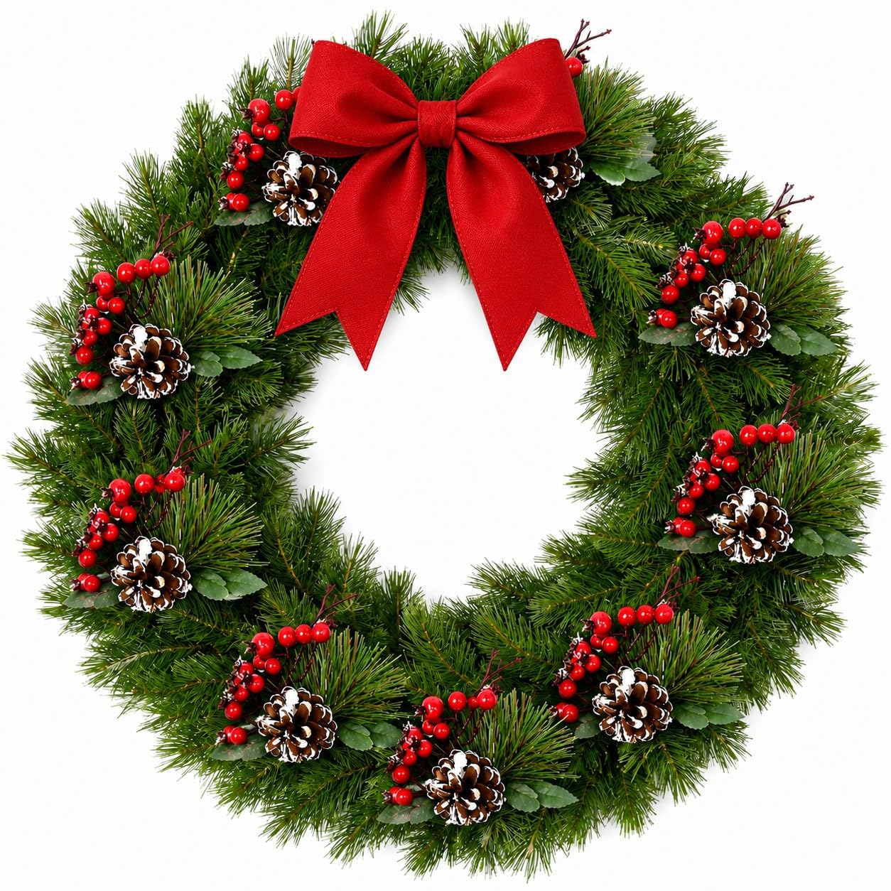 BANBERRY DESIGNS Pine Branches and Red Berry Picks - Set of 10 Stems with White Snow Covered Pine Cones and Berries - Christmas Artificial Floral Sprays Sprigs - Approx.