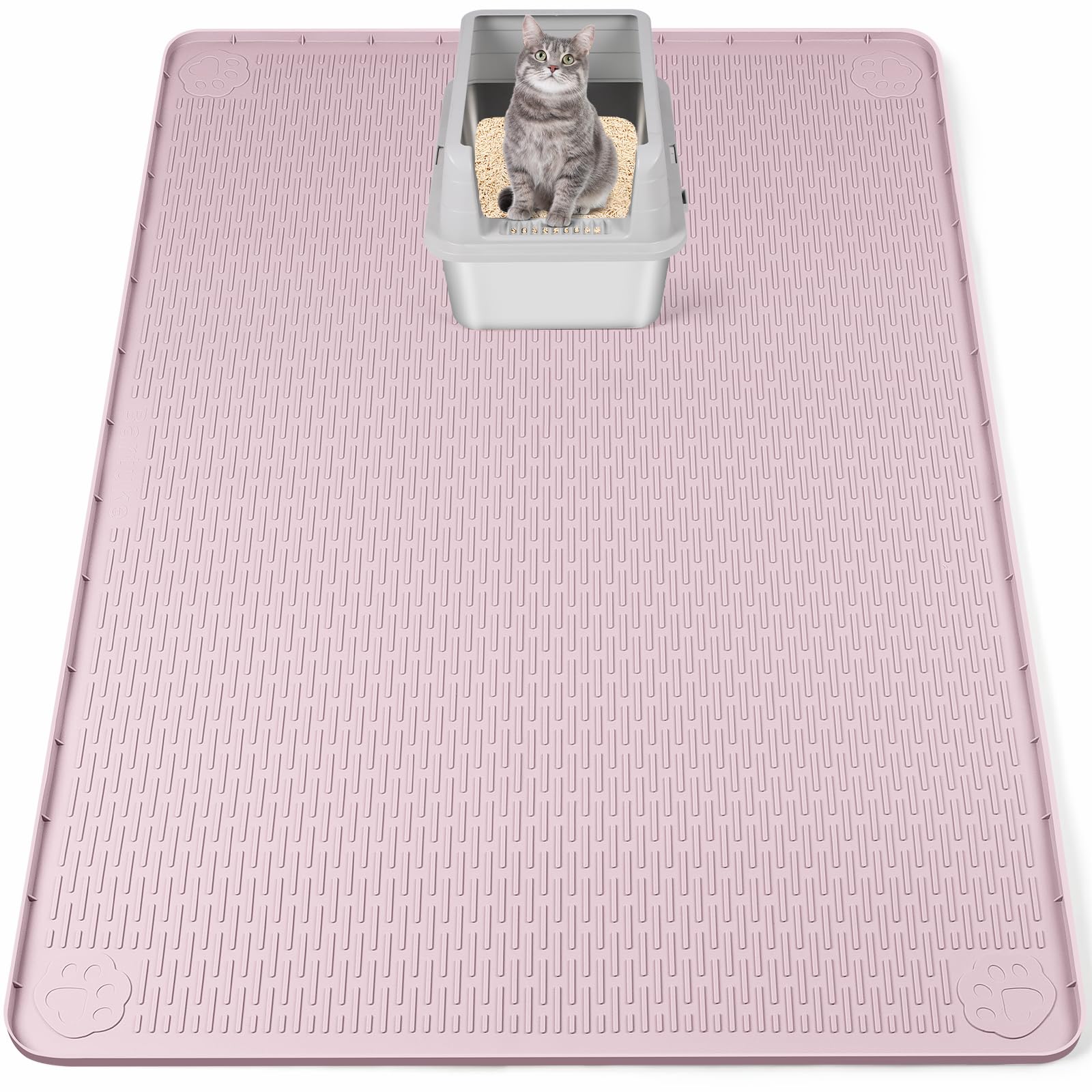 Bartuke Cat Litter Mat, Extra Large 50" x 35" Silicone Mat Litter Trapping Mat for Scatter Control, Soft on Kitty Paws, Easy to Clean (Pink) — image 1