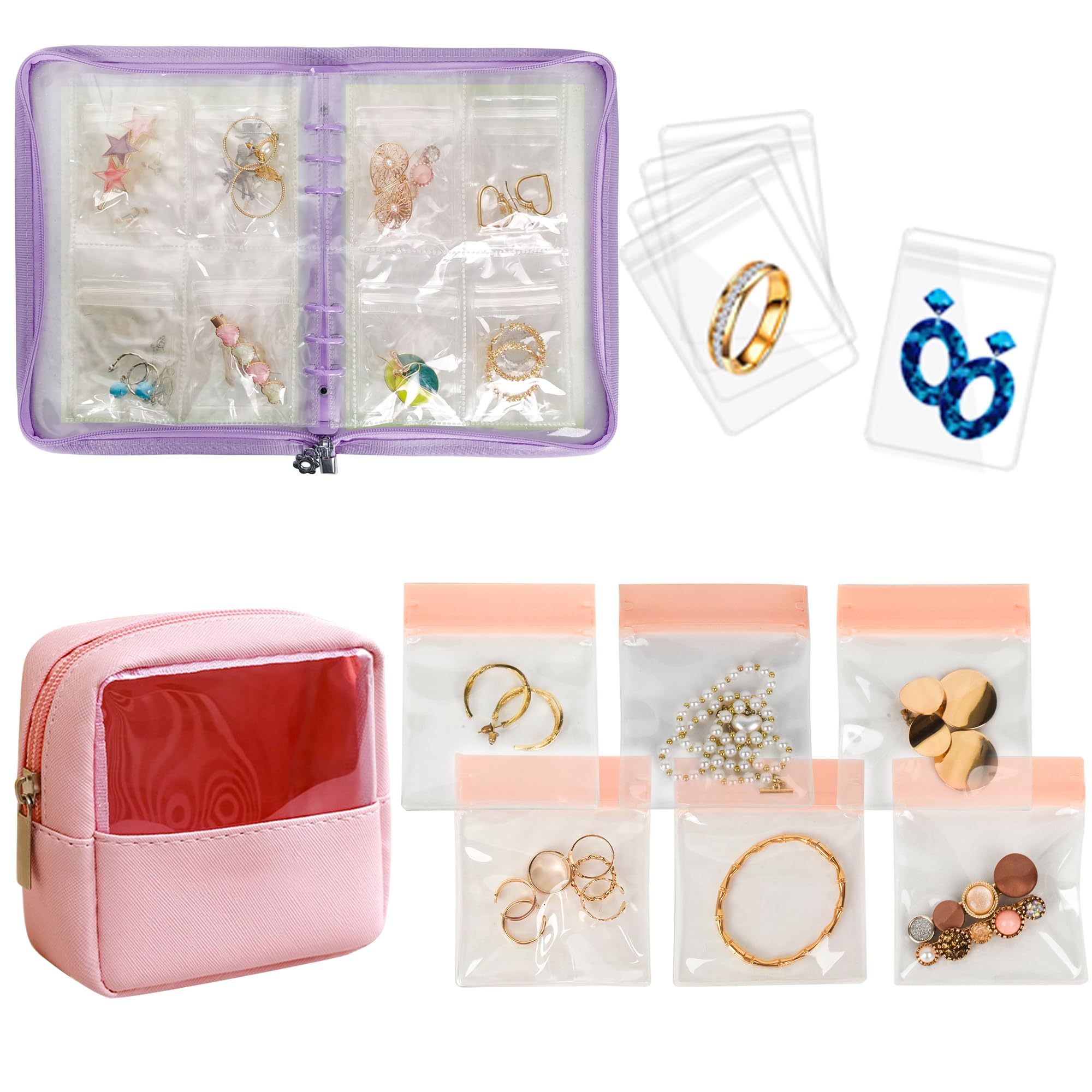 Travel Jewelry Organizer Case with Small Clear Jewelry Pouch Transparent Jewelry Storage Book for Necklace Bracelet Ring Holder
