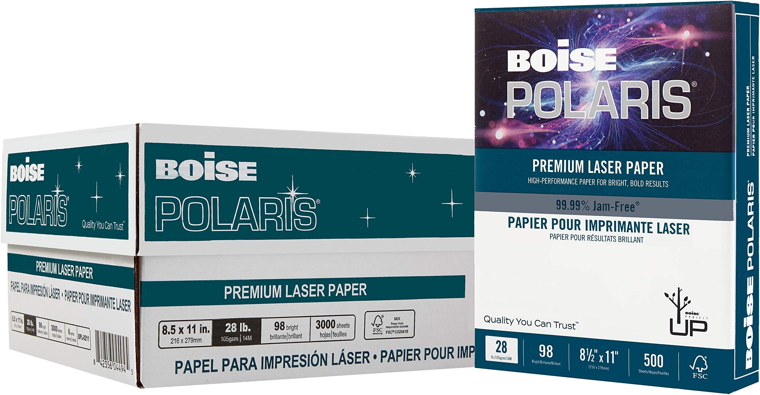 Boise Polaris Premium Laser Paper, 8 1/2 x 11-Inches, Letter, 98 Bright White, 3000 Sheets/Carton (BPL-0211-CTN)