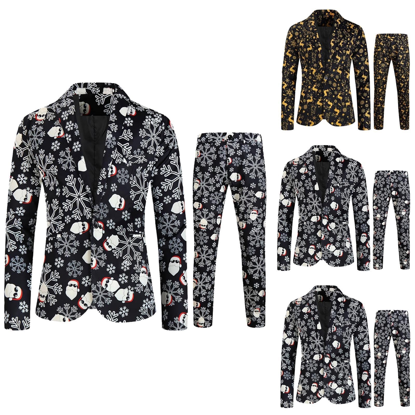 Tuta natalizia da uomo, colorata, formale, per feste di Natale, motivo natalizio, per carnevale, slim fit, da uomo, per feste di Natale
