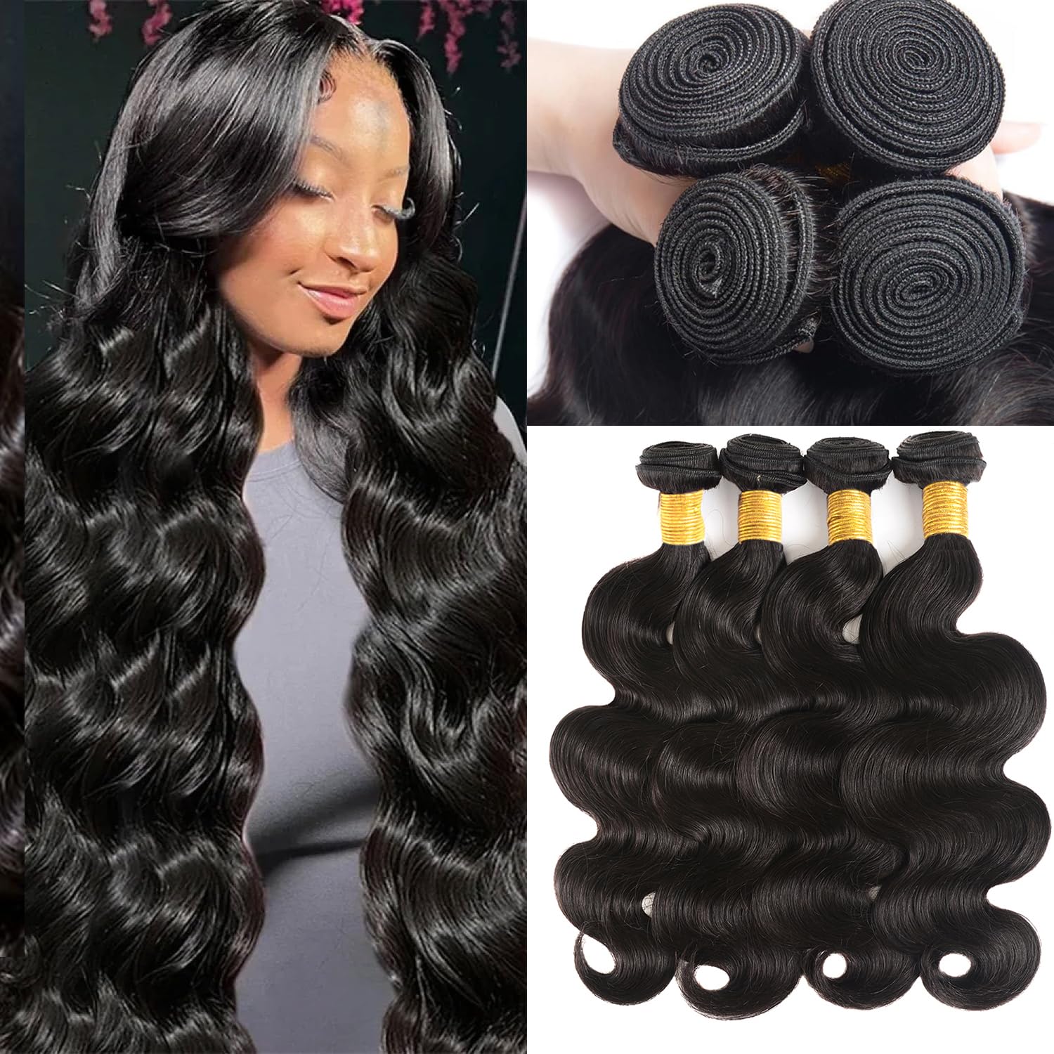 Katspon 12A Human Hair Bundles Body Wave 100% Unprocessed Brazilian Virgin Hair 4 Bundles Human Hair Extensions Quick Weave Human Hair (4 Bundlles