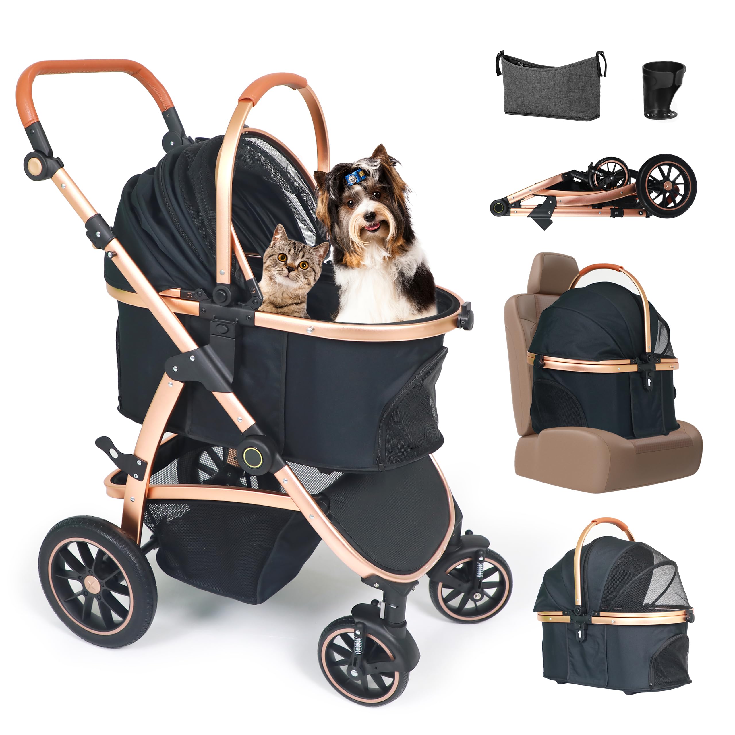 Neatki 3 in 1 Pet Stroller for Small to Medium Dogs and Cats up to 55 lbs with Detachable Carrier/Car Seat, 34.44x24.21x 42.91, Foldable and