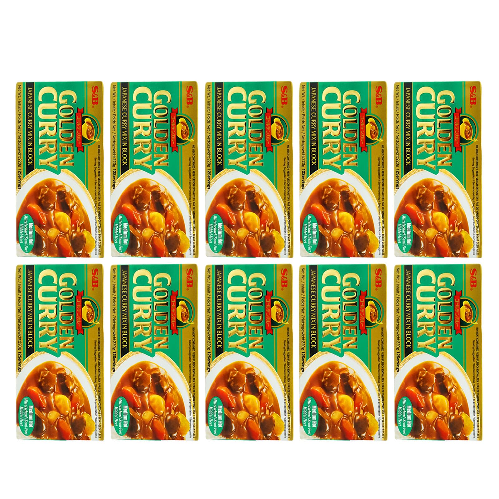10er Pack (10x220g) S&B Japanisches Curry MEDIUM Hot (Papa Vo®)