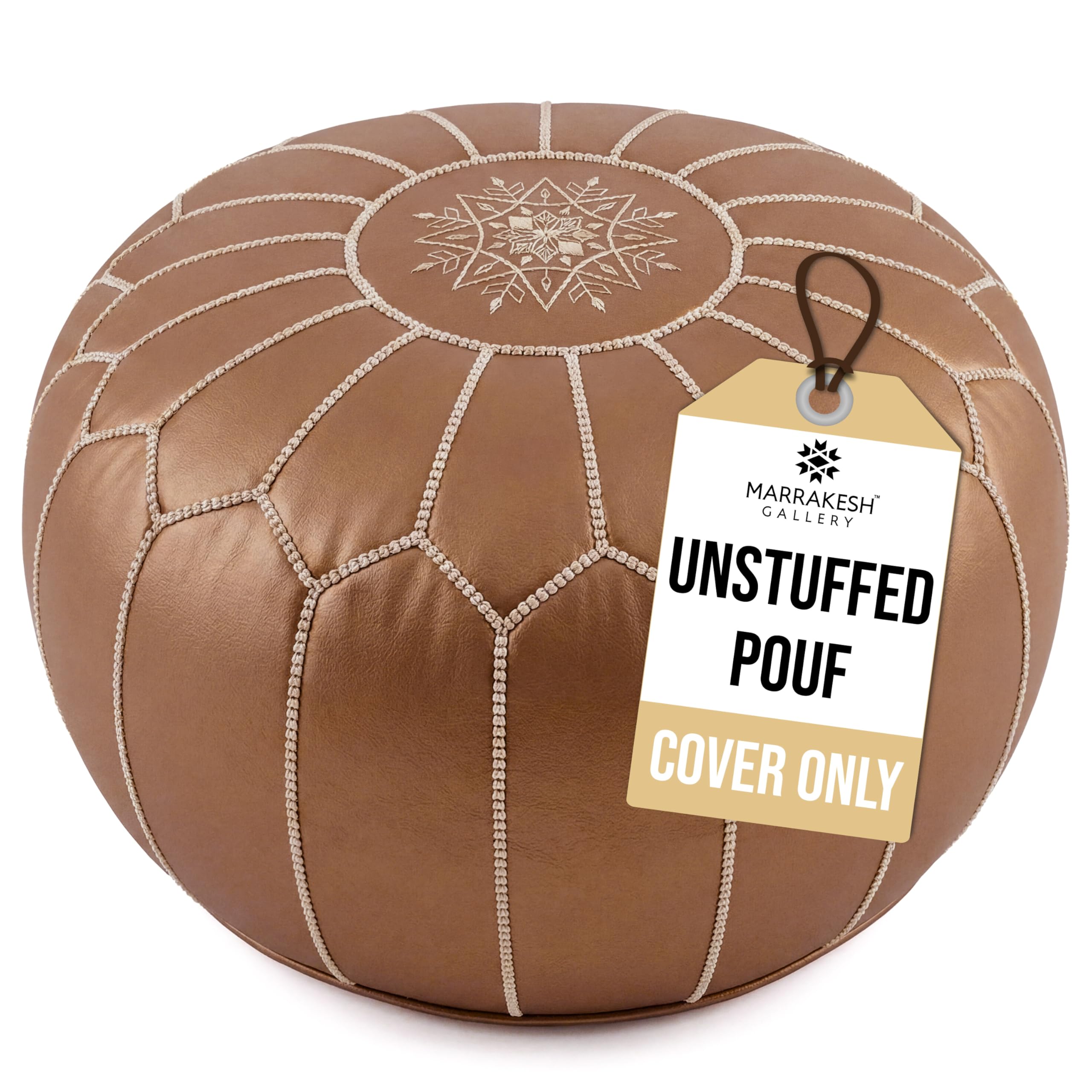 Handmade Unstuffed Moroccan Round Pouf, Foot Stool Empty, Faux Leather Boho Ottoman Seat, Large Storage Bean Bag - Cover Floor Chair, Foot Rest For Living Room, Bedroom - Wedding Gifts