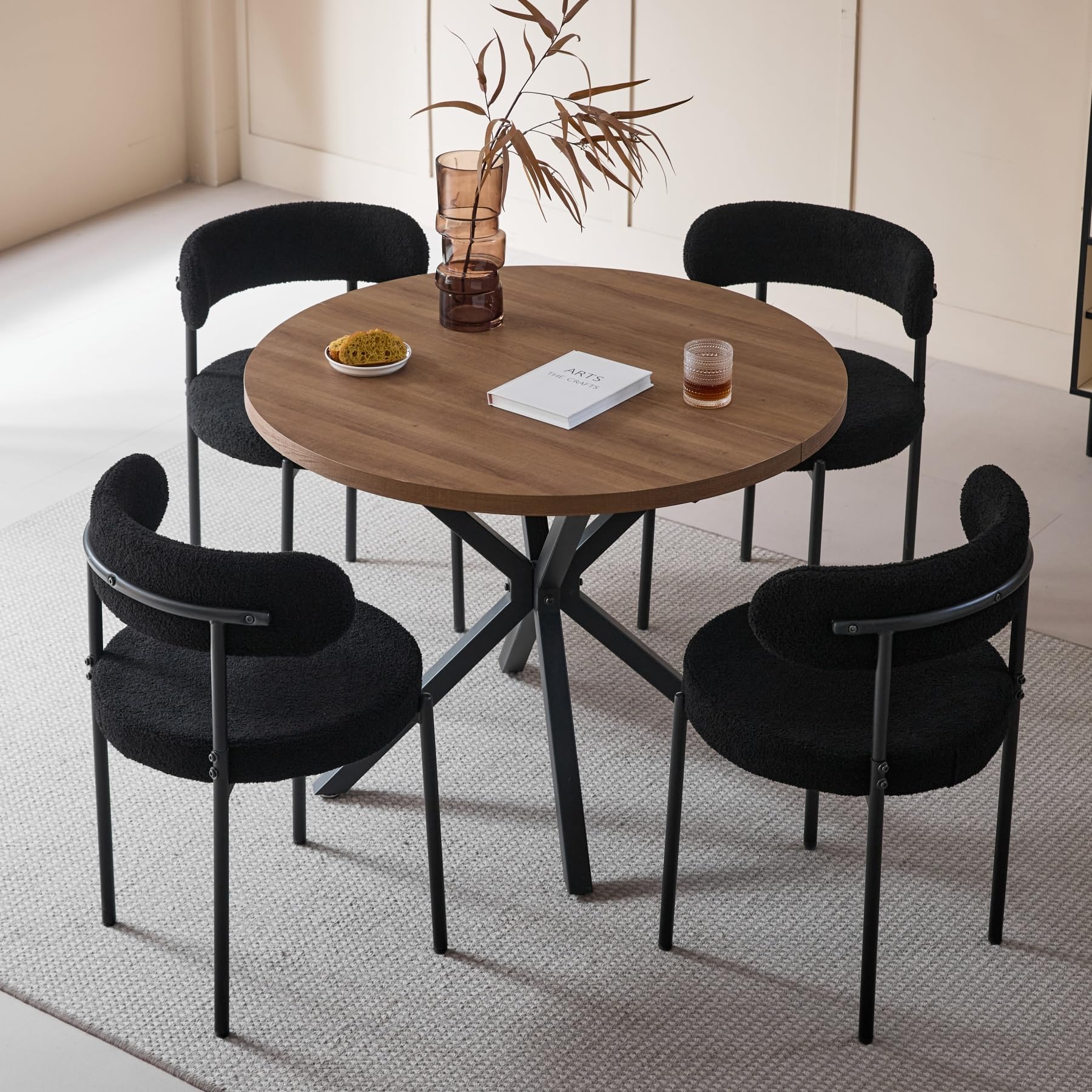 Table Cuisine Ronde Table à Manger Ronde 120 Cm GrandCA HOME - Style Industriel - Base En Bois - Pour 4 à 6 Personnes - Marron Clair Table De Salle à Manger