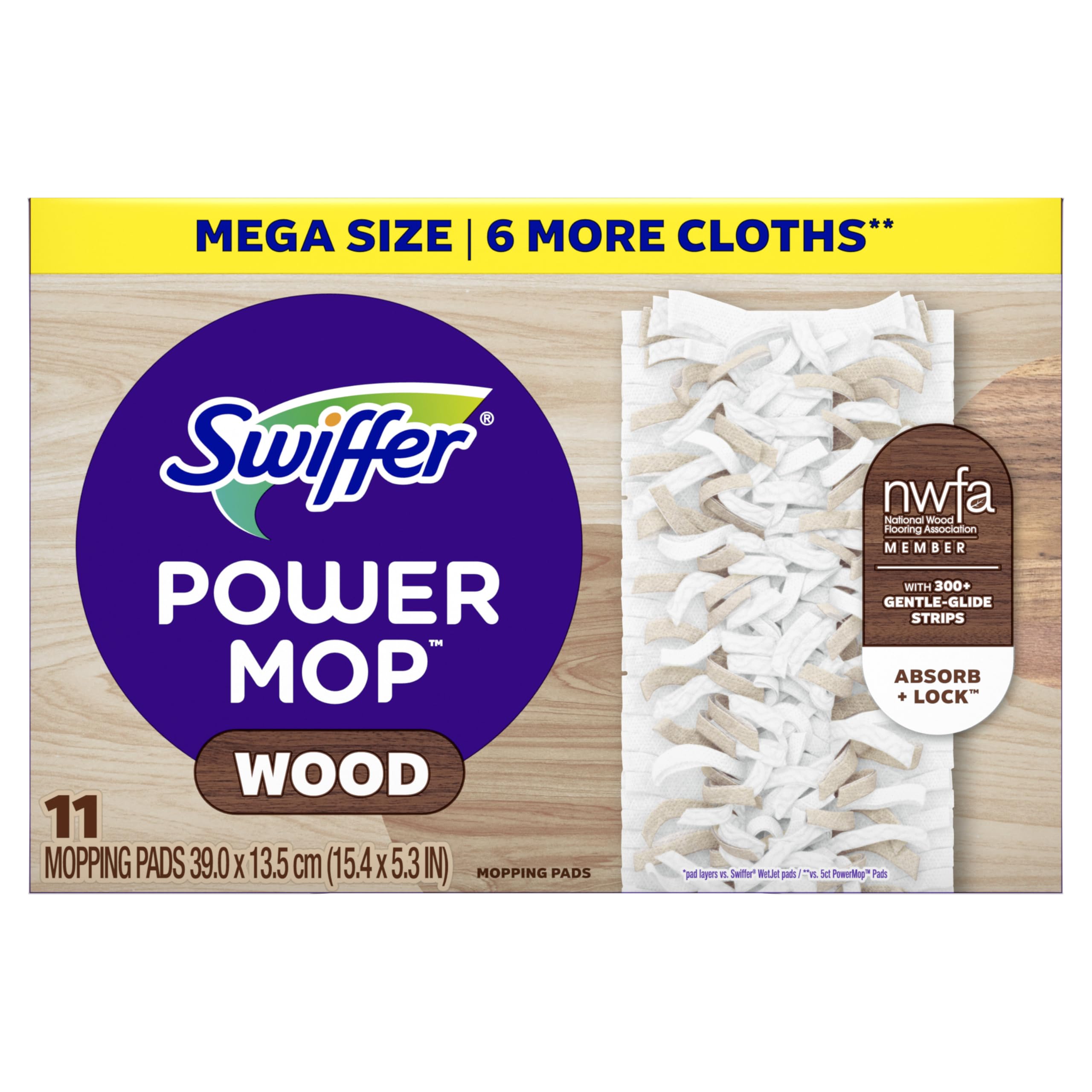 Swiffer PowerMop - Recambios de almohadillas de madera para limpieza de suelos, 11 unidades