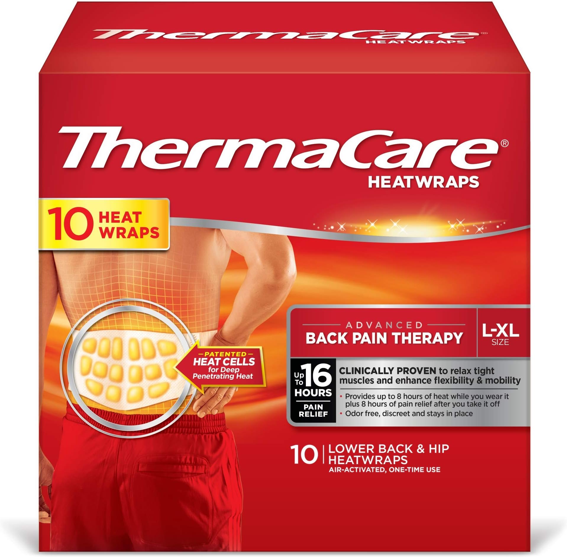 Portable Heating Pad, Neck & Back Pain Relief Patches, X/XL Heat Wraps, 10 Count