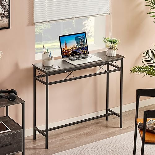 Miniatura 53 de VECELO Mesa estrecha de 39.4 pulgadas para sofá/consola con estación de carga, toma de corriente y puertos USB, para entrada, sala de estar,