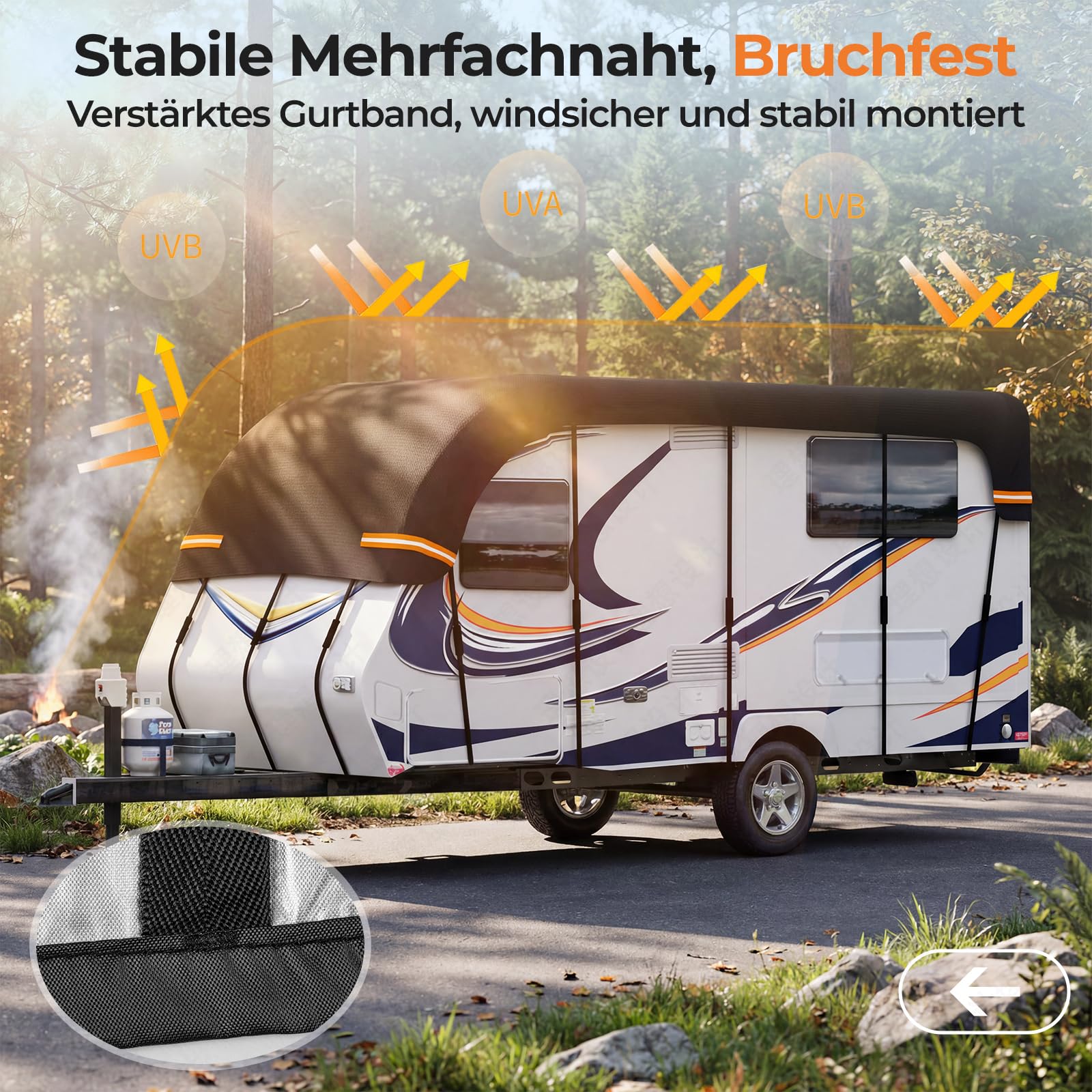 Wohnmobil-Abdeckungen, Wohnwagen-Abdeckung, wasserdicht, schützende Dachabdeckung, universell für Sommer, Frost, UV-Schutz, 210D Oxford-Tuch mit reflektierenden Riemen, für Wohnmobilreisen, 7,5 x 3 m