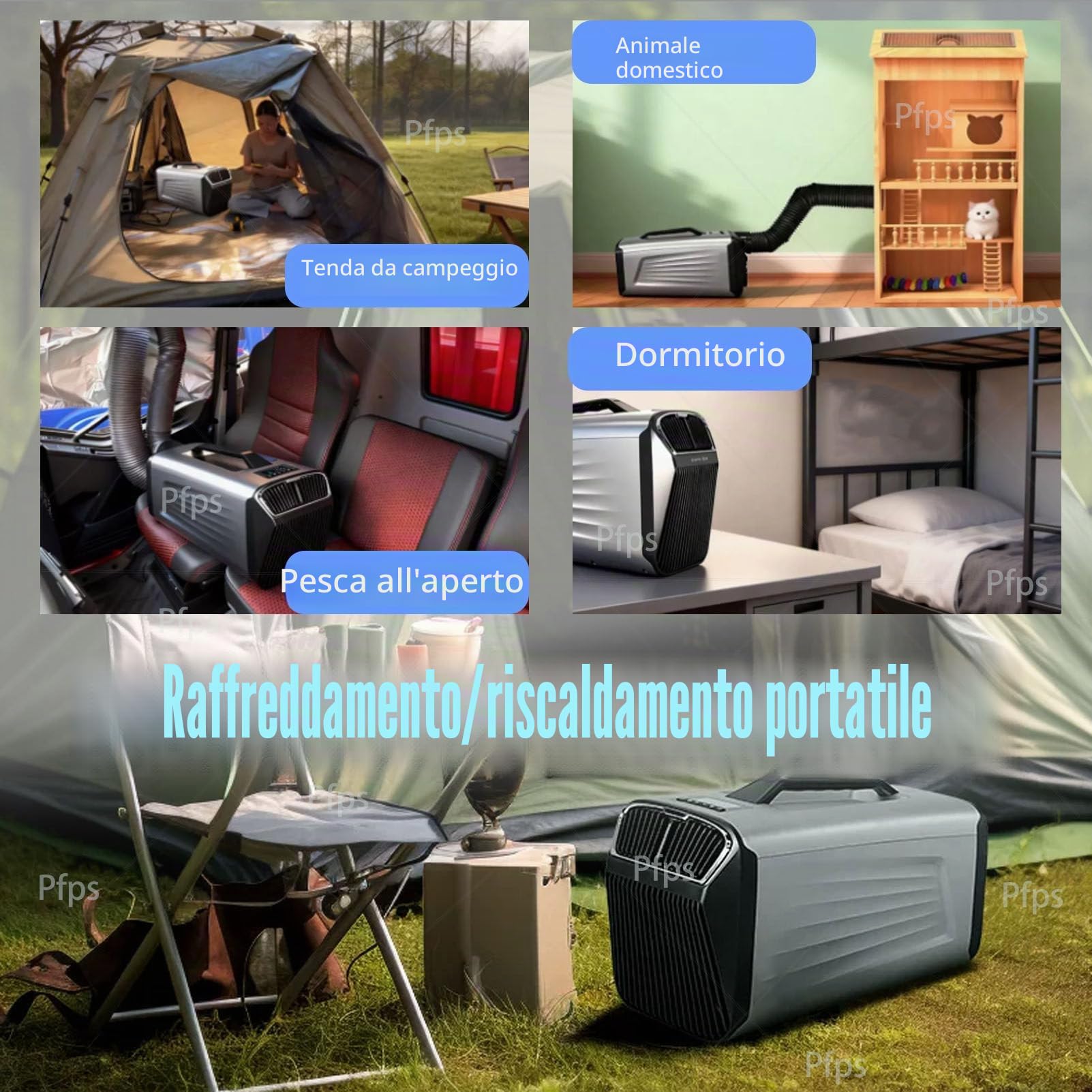 Condizionatore Portatile da 5200 BTU per Il Campeggio, unità di Climatizzazione a Risparmio Energetico 400 W con Telecomando, Raffreddamento E Riscaldamento Rapidi per Barche E Pesca Grey-Cold