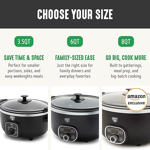 Miniatura 10 de GreenLife 8QT Slow Cooker, Non-Toxic PFAS-Free Ceramic Nonstick Removable Interior Bowl, Programmable, Family Friendly, Keep Warm, Stovetop & Oven