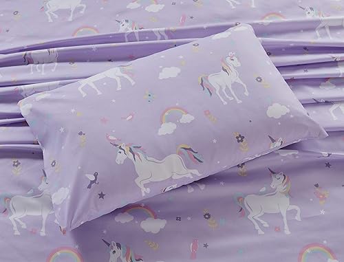 Miniatura 3 de Linen Plus Juego de sábanas para niñosadolescentes, unicornio, pájaro, estrella, flor, nube, lila, morado, rosa, amarillo, blanco, nuevo # lila