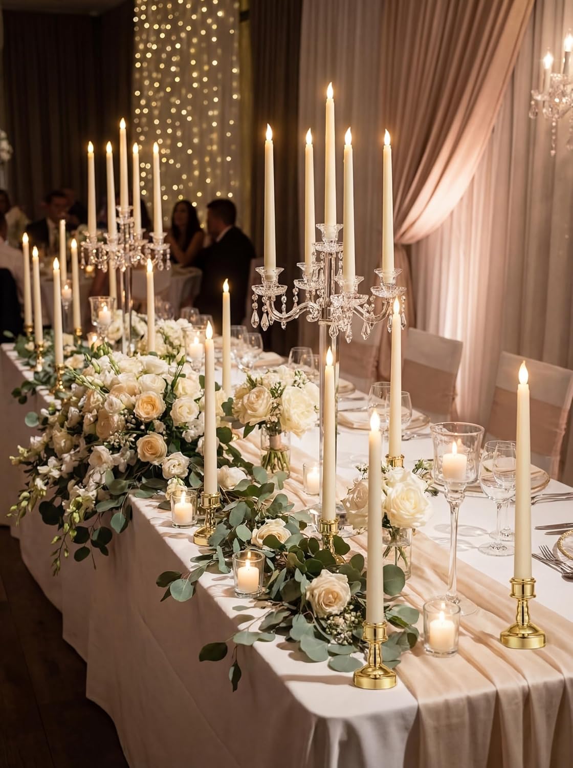 VIHOSE 24 Pcs Flameless Taper Candles with Holders Remote Timer Battery Operated Candles Bulk LED Candlesticks Flickering for Valentines Wedding Home Window Carnival Party Decor(Gold,Classic Style)