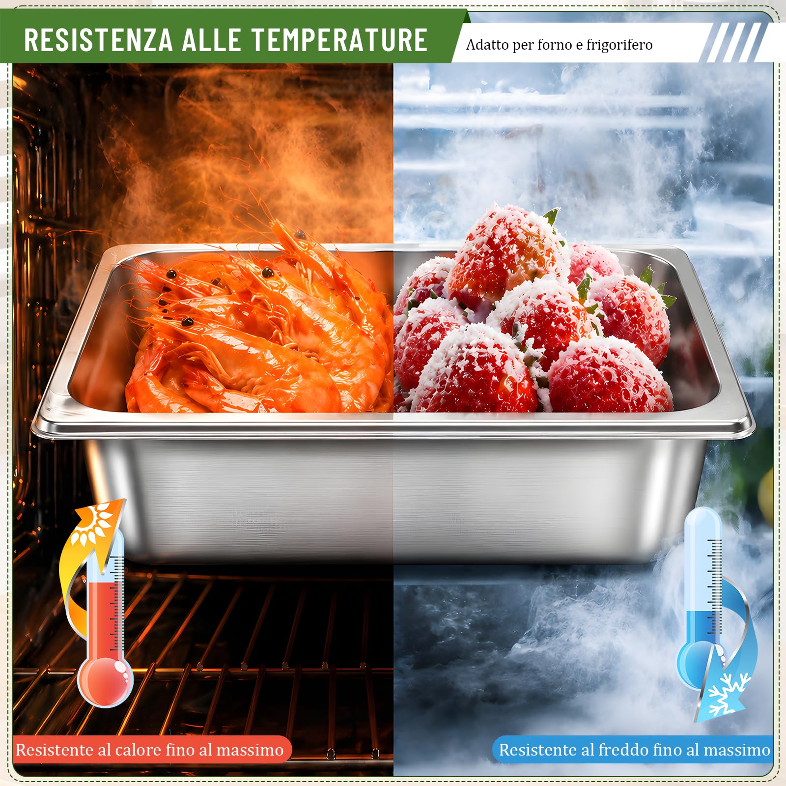 Set di 4 contenitori acciaio inox per alimenti GN 1/2, 26,5 x 32,5 x 10 cm, Contenitore Acciaio Inox per Alimenti con Coperchio, Impilabili, Adatti per Cotolette Carne Pesce Frutta Gelato Salsa