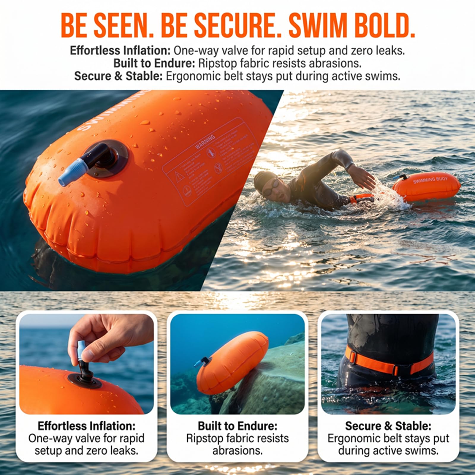 CNMTCCO Boa di nuoto per adulti di alta qualità, con luce di segnalazione per la massima sicurezza in lago e mare, per il nuoto in PVC robusto con