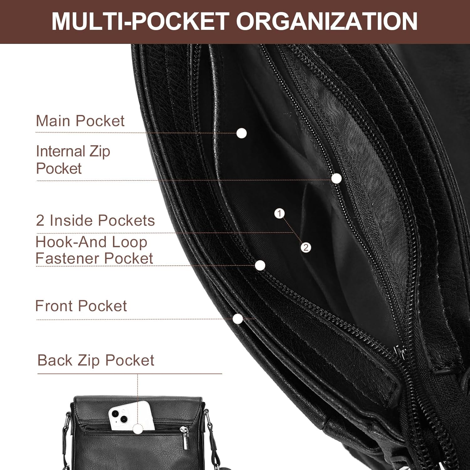 Leathario Men's Crossbody Bag, Vegan Leather, Shoulder Purse Side Sling Satchel, Small Messenger for Travel Work Daily - Image 4