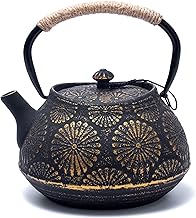 MILVBUSISS Cast Iron Teapot, Tea Kettle Stovetop Safe with Infuser, Large Capacity 40oz Sakura Design Japanese Tea Pot for Loose Leaf Coated with Enameled Interior, 1200ml Black