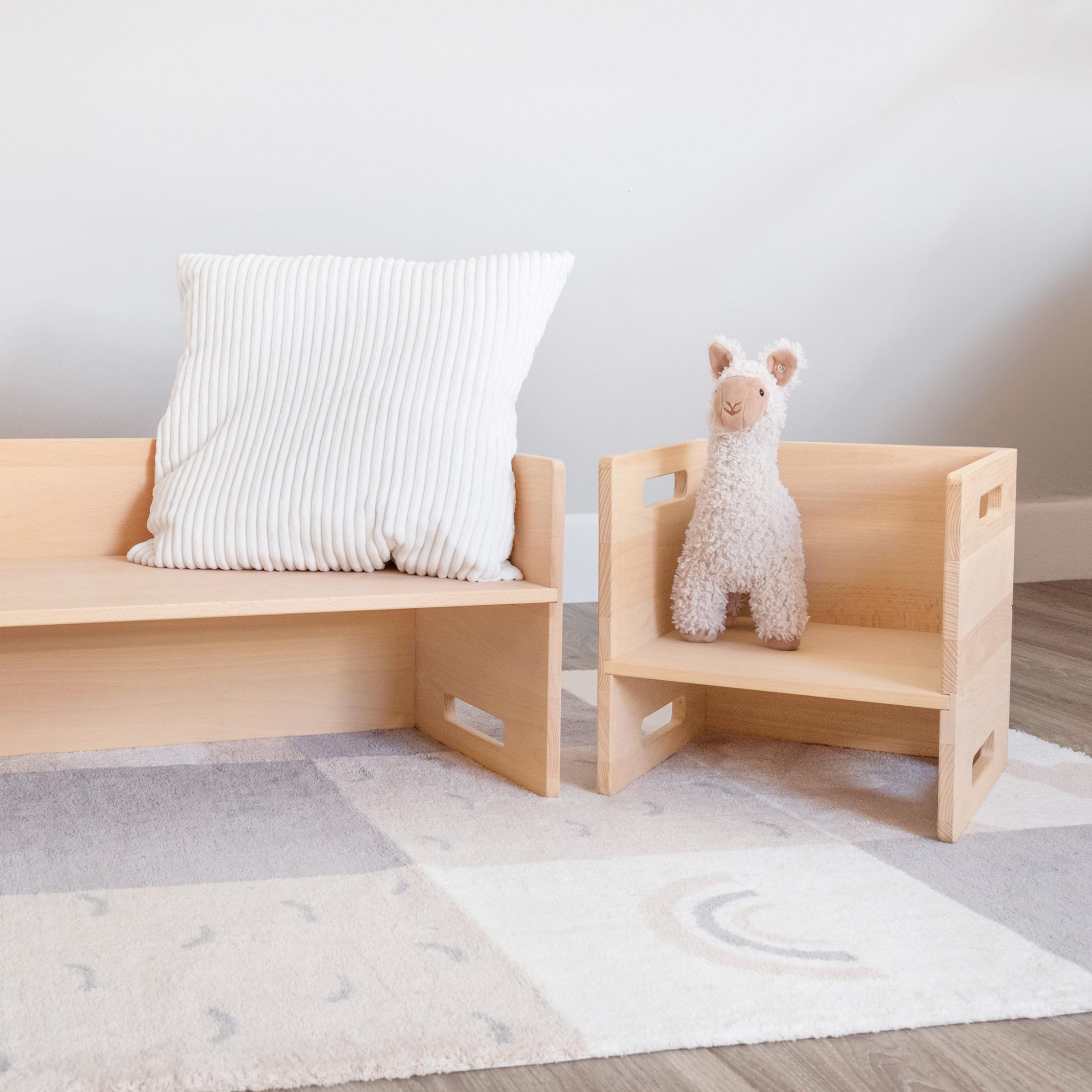 Ehrenkind® Wendebank Kinder, Montessori Sitzbank und Kindertisch 3in1, drehbar für Verschiedene Sitzhöhen, Kinderbank massiv, FSC® Buchenholz