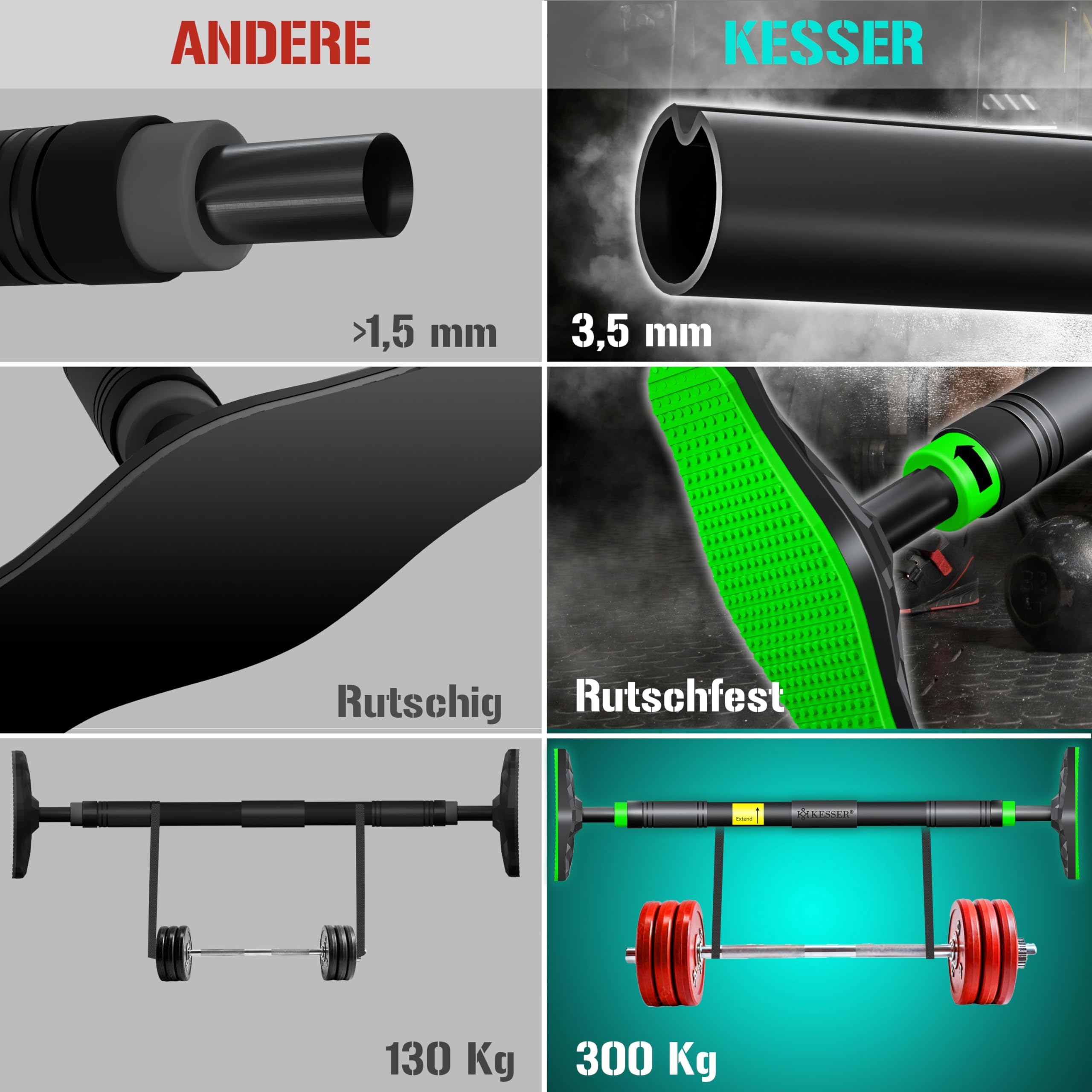 KESSER® Barra per trazioni regolabile, telaio porta allungabile 68-106 cm, 300 kg, maniglie antiscivolo