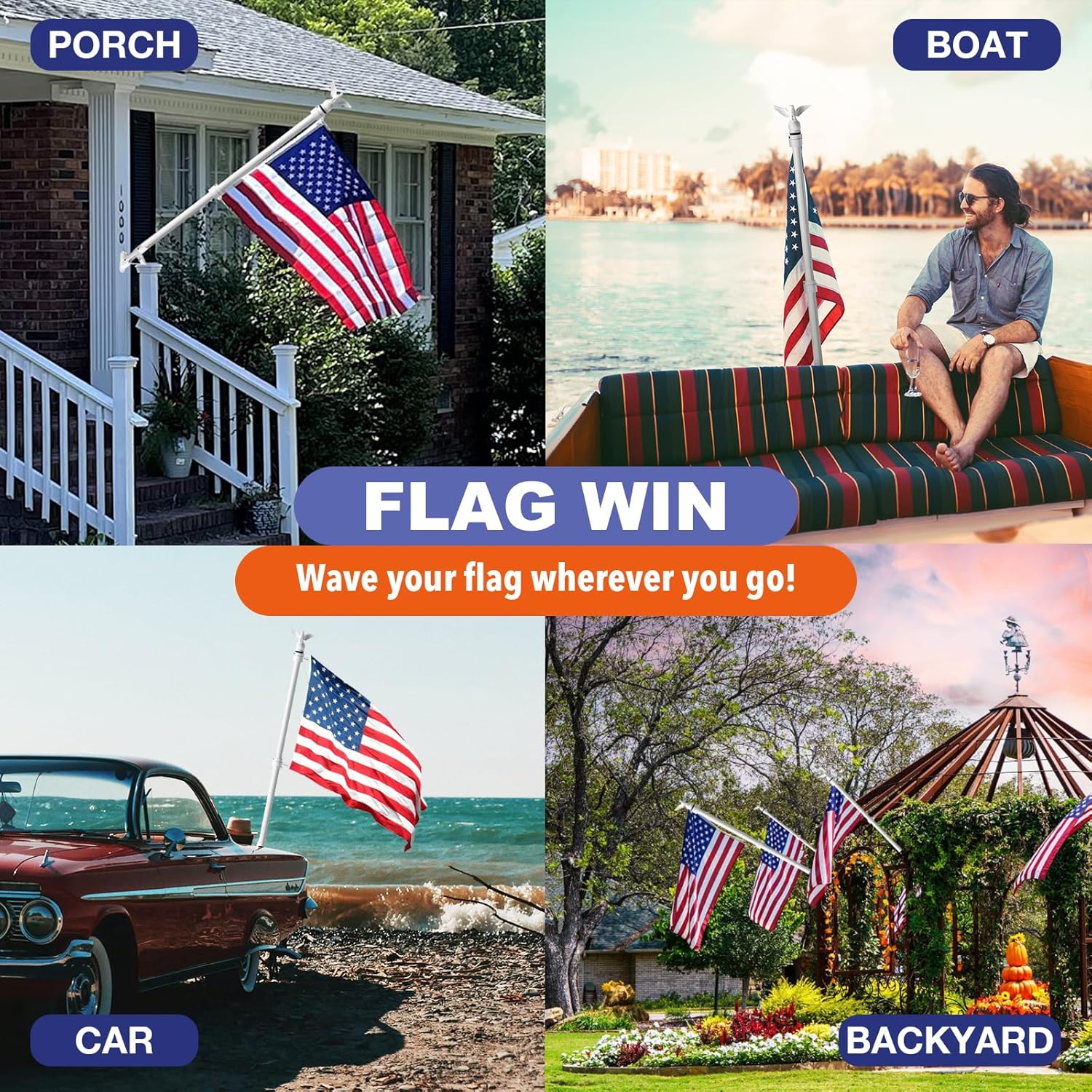 Flag Win 6FT Flag Pole Kit for House with Holder Bracket, Upgrade Stainless Steel Tangle Free Flagpole, Heavy Duty House Flag Pole Kit for 3x5 American Flag for Outside Porch,Outdoor,Boat (Cream)