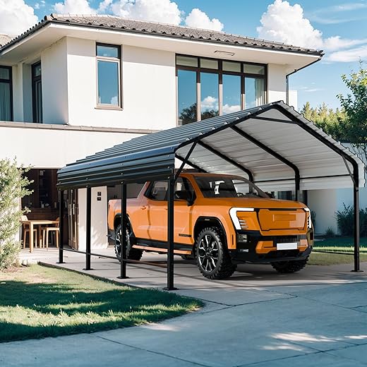 Shintenchi 12x15 FT Metal Carport, Oversized Carport Garage with Enhanced Base, Outdoor Galvanized Car Shelter, Heavy Duty Carports Canopy, for Car, Boats and Tractors