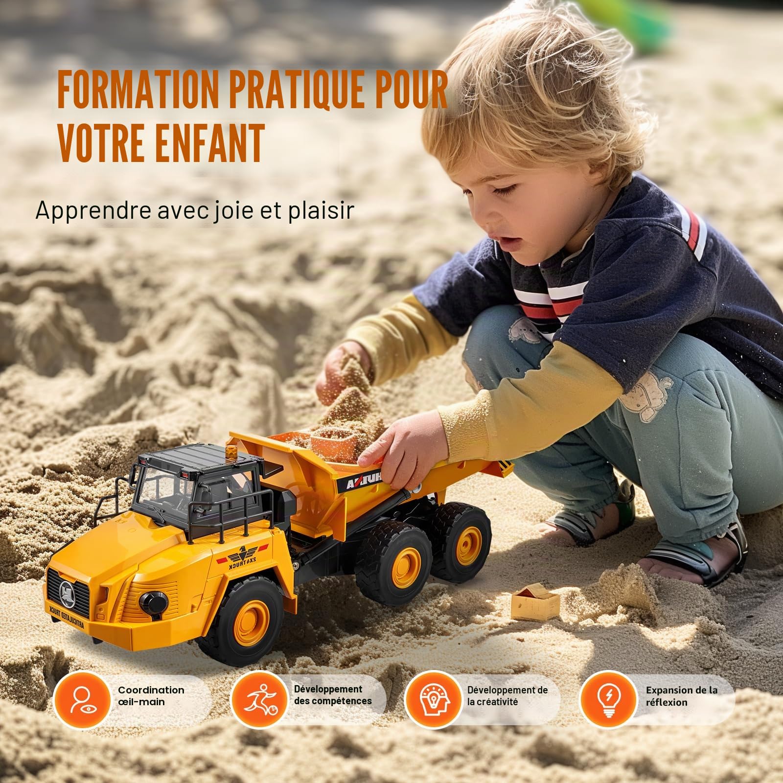 VEVOR Camion à Benne Basculante Télécommandé, 11 Canaux, Camion-Benne RC 1:16, Jouet Véhicule Construction, Cabine Métal, Lumière, 2 Piles Rechargeables, pour Enfants, Garçons, Filles, 8 Ans et Plus