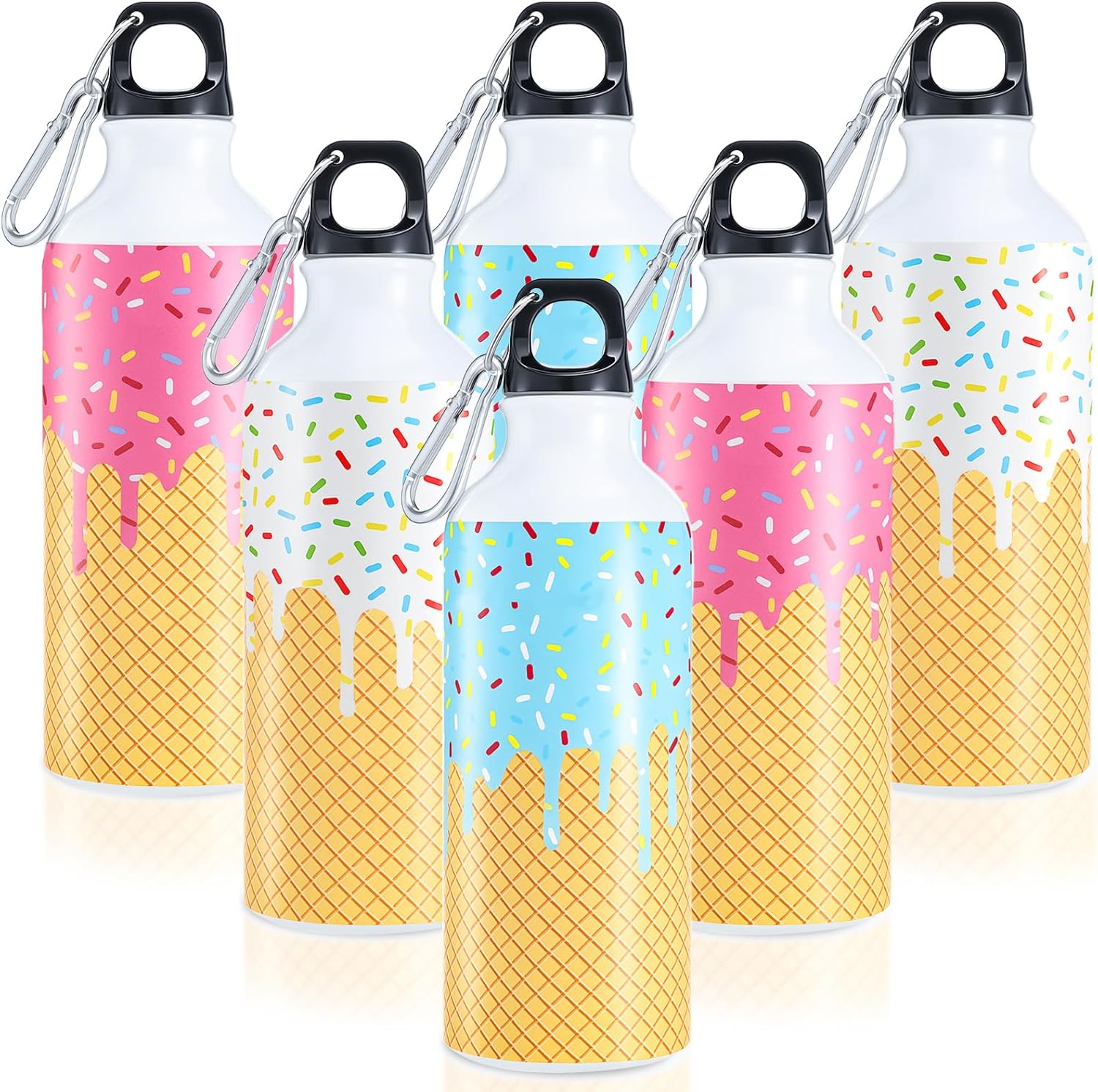 LemonRoad 12 Pcs 16 oz Ice Cream Drip Baseball Water Bottles Ice Cream Drip Birthday Bottle with Lids Stainless Steel Travel Leakproof Tumbler Baseball Team Gifts for Sports Team Player