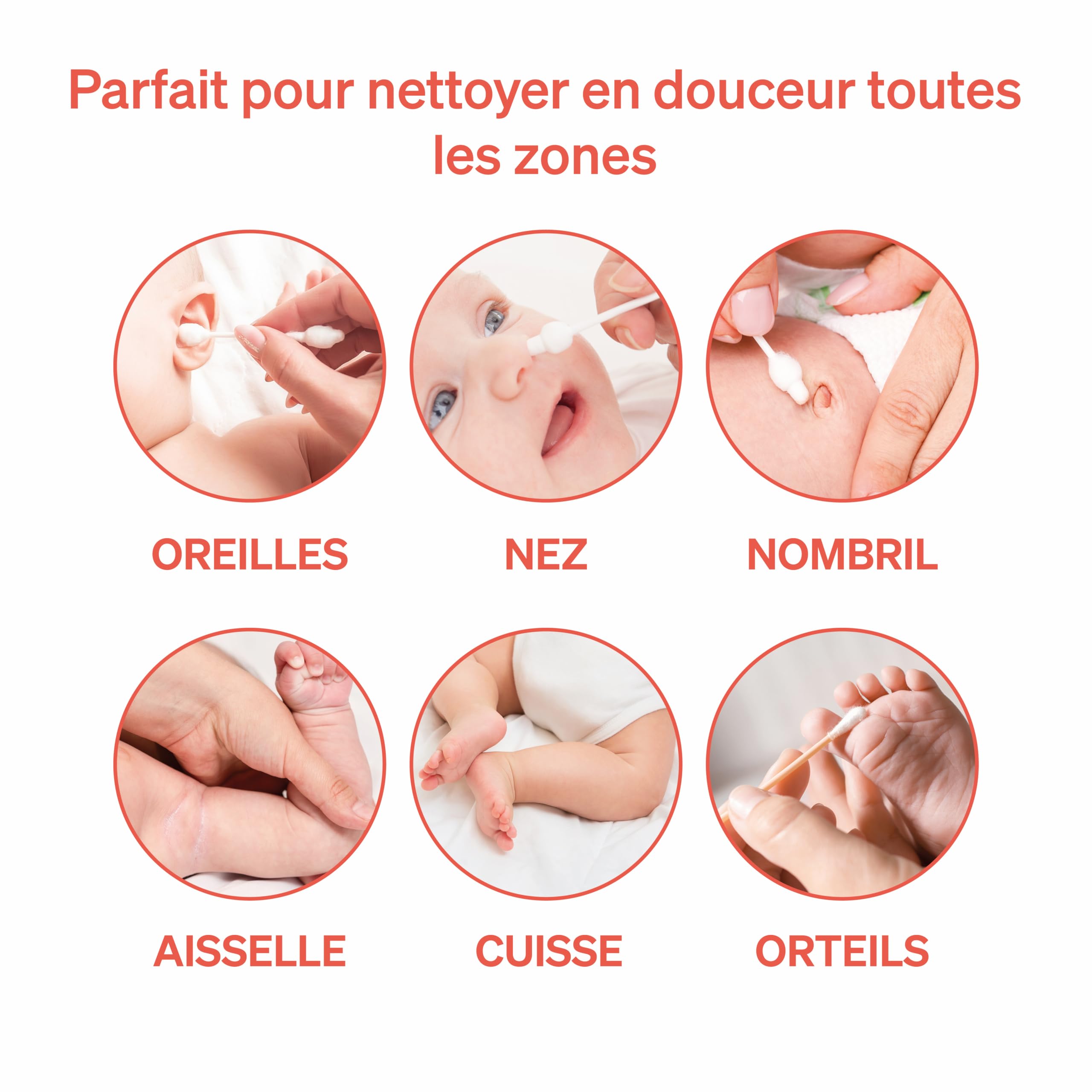 Bâtonnets de Sécurité Bébé par Love Noobs, 100% Coton-tige Bébé Biologique, 240 Pièces, Bâtonnets Doux Ultra pour les Oreilles, Coton-tige de Sécurité pour Enfants et Bébés