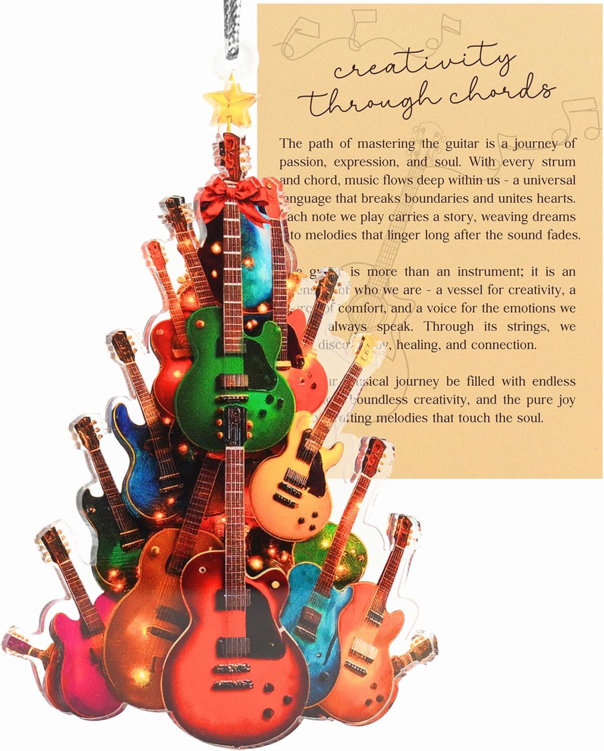 2D Flat Music Ornaments for Christmas Tree, Music Gifts for Men, Women, Techer, Musical Gifts for Musincians, Choir, Producer, Instruments, Piano, Guitar Lover, Singing Trinkets Themed Decor (Guitar)