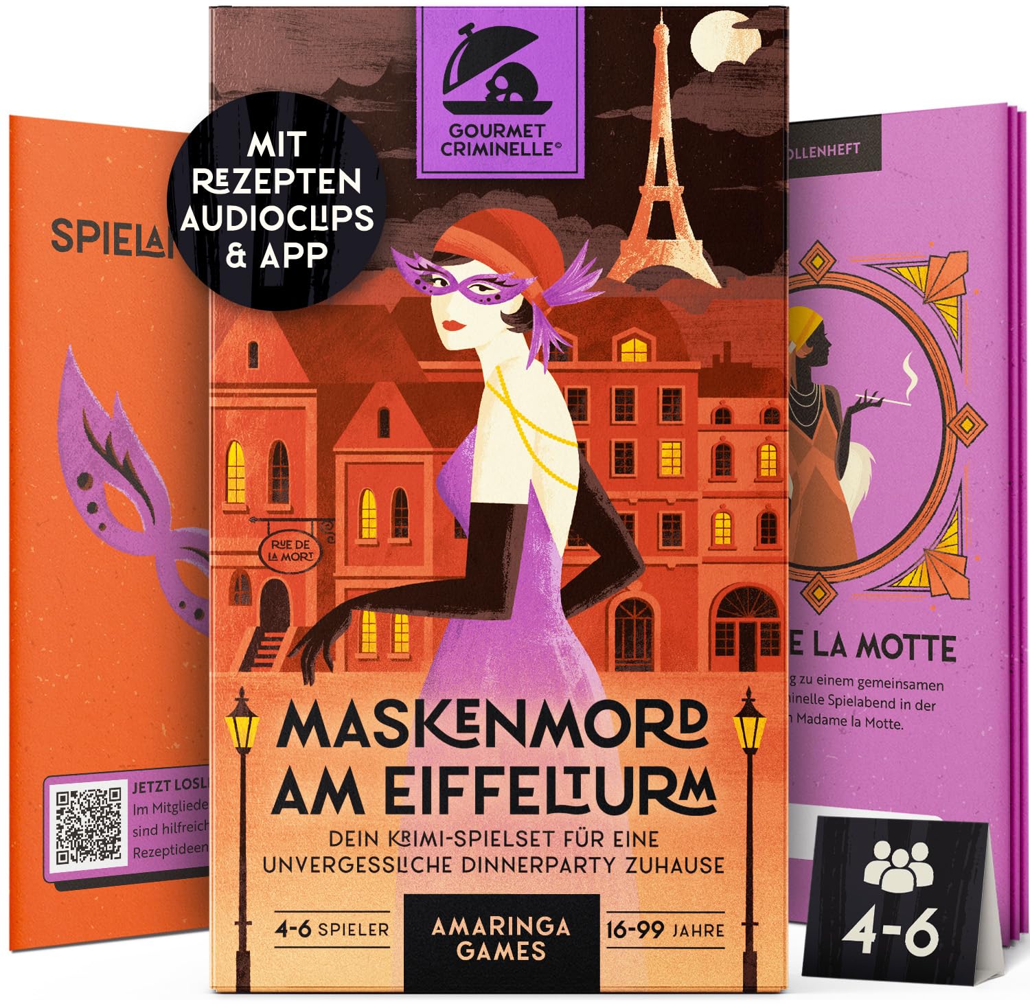 Gourmet Criminelle® Krimidinner für zuhause I 4-6 Personen I Mysteriöser Mordfall Maskenmord am Eiffelturm für Deine Crime Dinner Party I Spannendes Krimi Dinner Spiel ab 16 Jahren I 4-6 Spieler