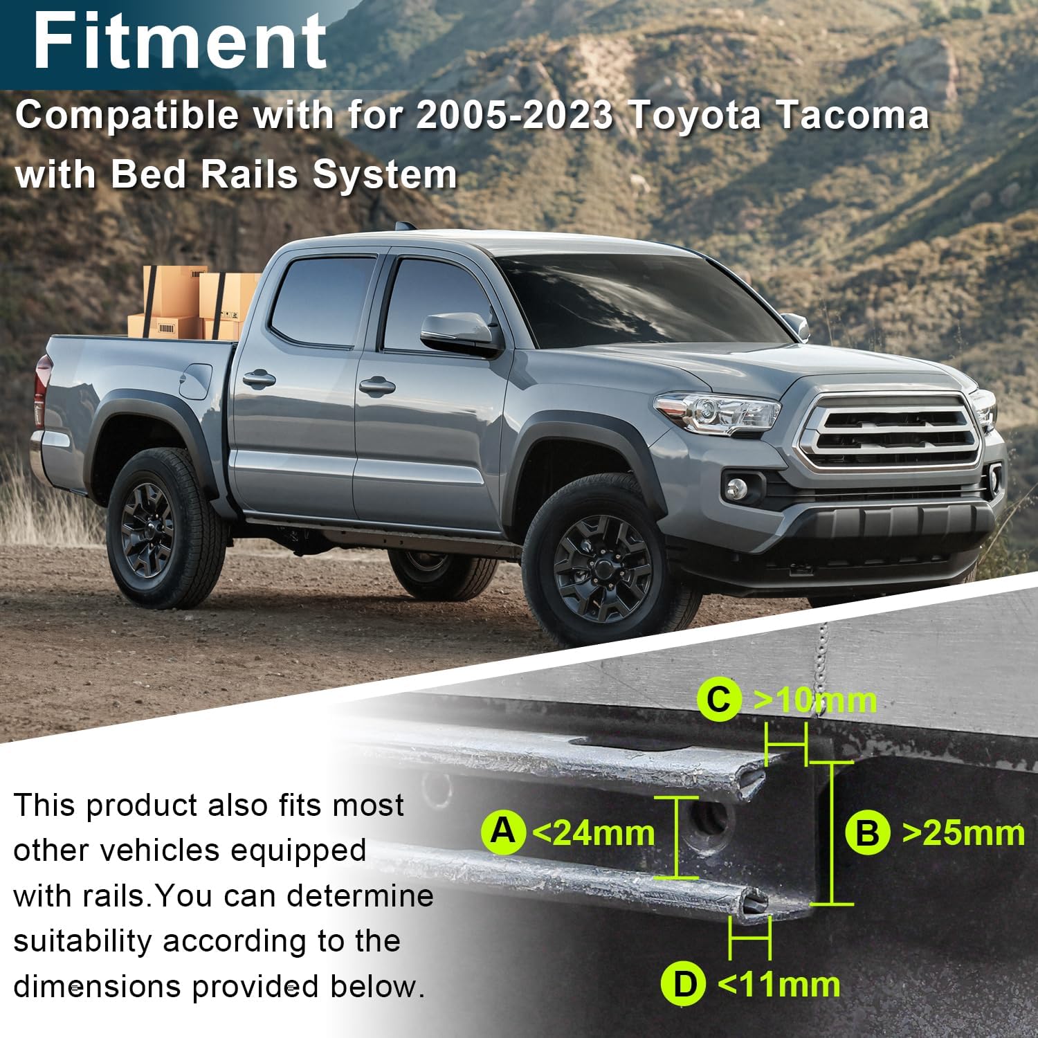 Retractable Ratchet Tie Down Straps Compatible with for 2005-2023 Toyota Tacoma Accessories Truck Cargo Bed Anchors Mounted Tie Down Ratcheting Strap with Safety Lock System Mounting Bracket