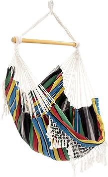 Vivere Cotton Hammock Chair with Hardwood Spreader Bar - 250 lb Capacity Rio Night