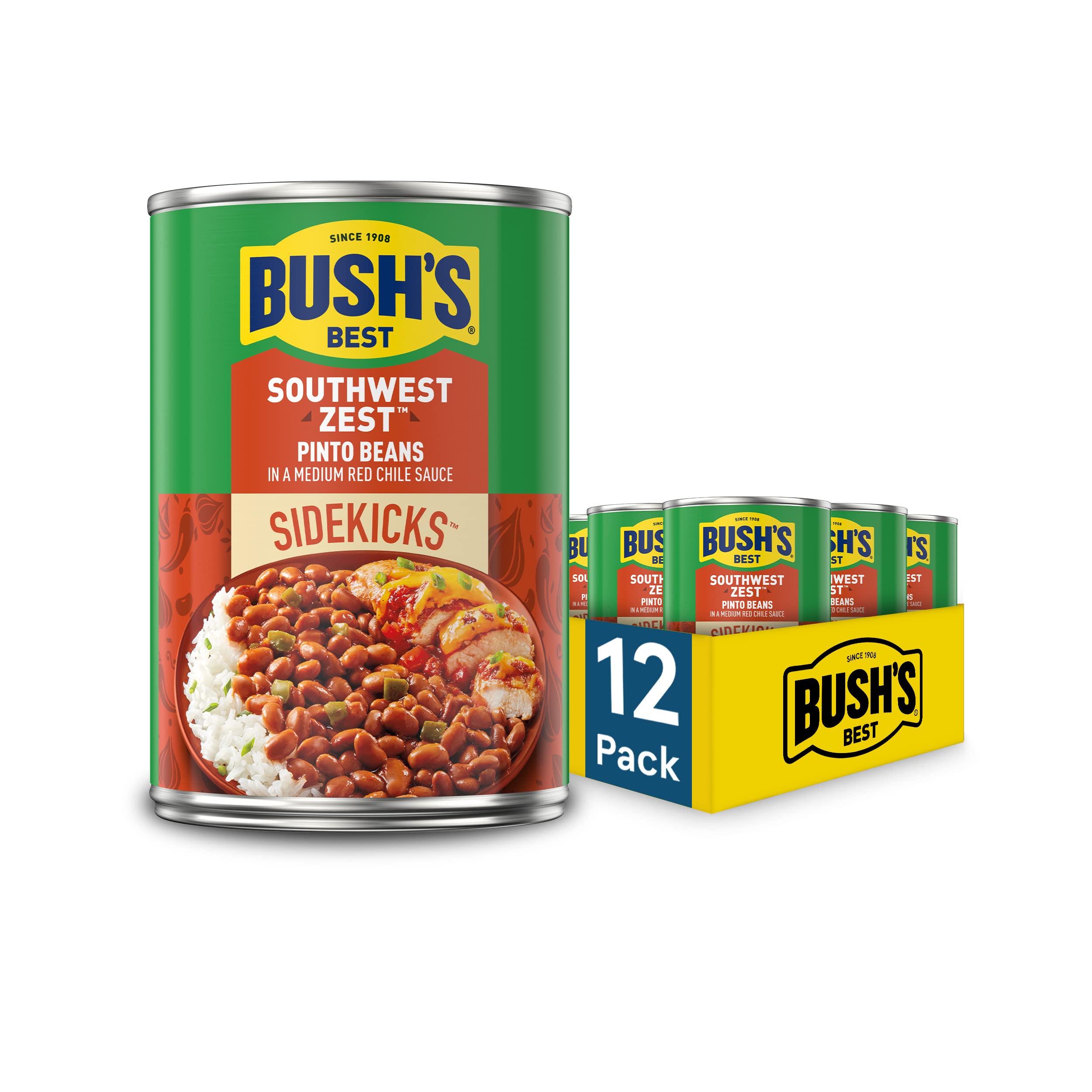Bush's Best Southwest Zest Pinto Beans / 15 Ounce (Pack of 12) / 12 Pinto Beans