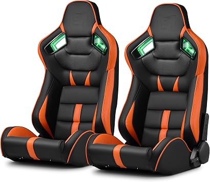 [Neon Racer in VIPER-Series] Universal PVC Leather Reclinable Black with Orange Racing Seats