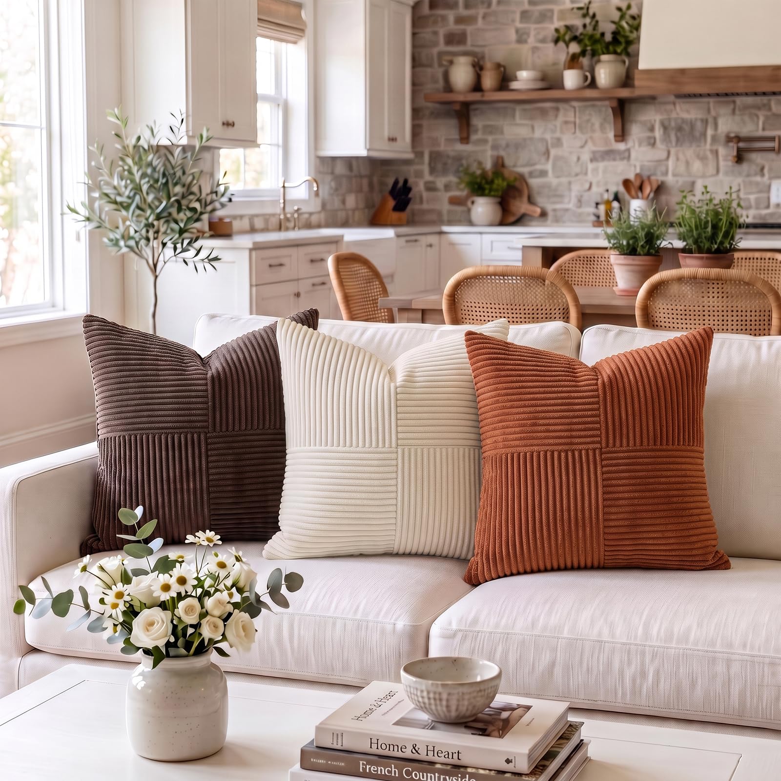 FDTERN 2er Set Creme Beige Kordsamt Kissenbezug 40x40 Weich Dekorative Kissenbezüge Kissenhülle Dekokissenbezug Sofakissen Dekokissen Boho Deko für Sofa Schlafzimmer Wohnzimmer Küche, Haushalt & Wohnen