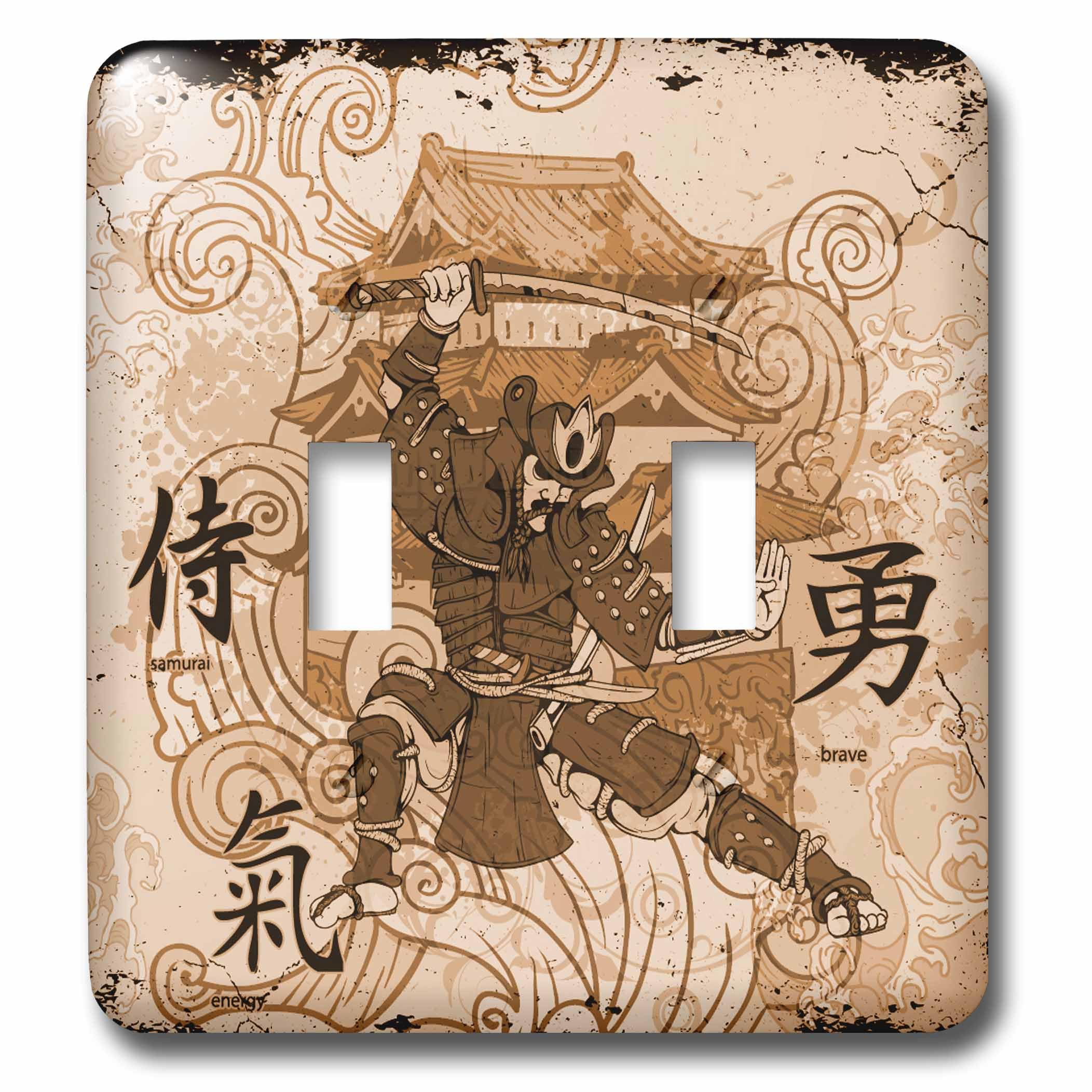 Interruptor doble de escritura oriental 3dRose que elimina las placas feas con arte samurai