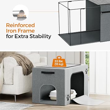Cat Litter Box Enclosure with Cat Bed; Hidden Enclosure Litter Tray in Living Room, Bedroom, Corner; Kitten Washroom Fit Most of Litter Box; Large Pet Litter Box Pee Shield