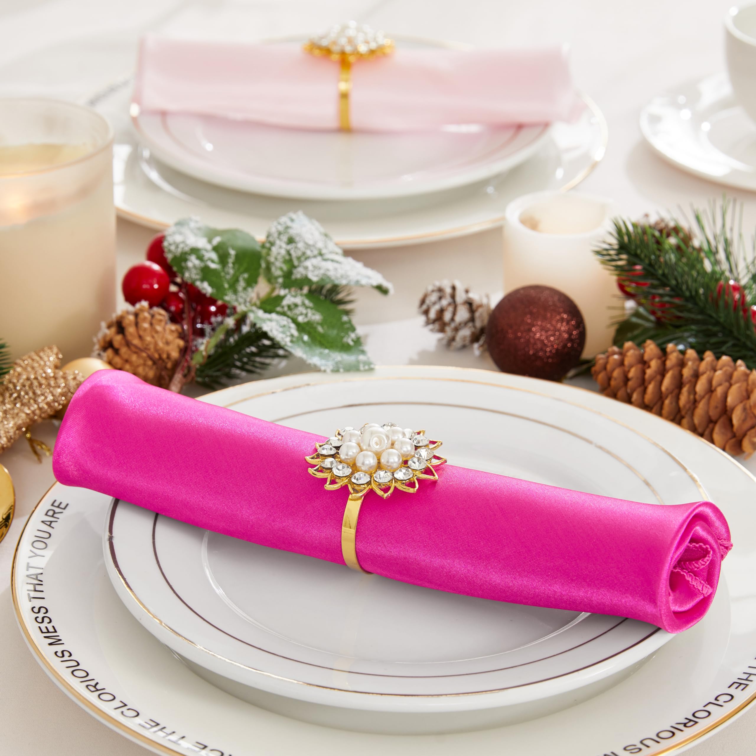 24 Stück Satin Servietten Für Hochzeit – Rosa, Quadratisch, 43x43 Cm, Wiederverwendbar & Weich