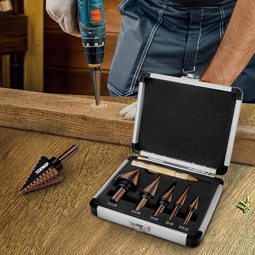 Miniatura 7 de XDENDP - Broca escalonada, 5 brocas escalonadas para metal, titanio HSS de acero de alta velocidad, brocas de paso para metal, total de 50 tamaños